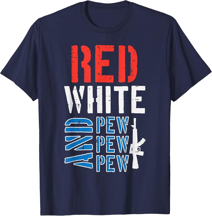 Red White and Pewpewpew Gun Funny 4th of July Patriotic Men T-Shirt - Navy Blue