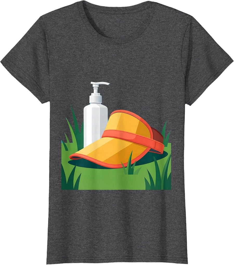 Women's Soccer Mom Sunscreen and Sun Visor Graphic T-Shirt - Dark Heather Grey