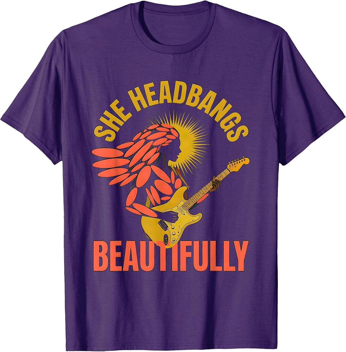 She Headbangs Beautifully Rock Music Design T-Shirt - Purple