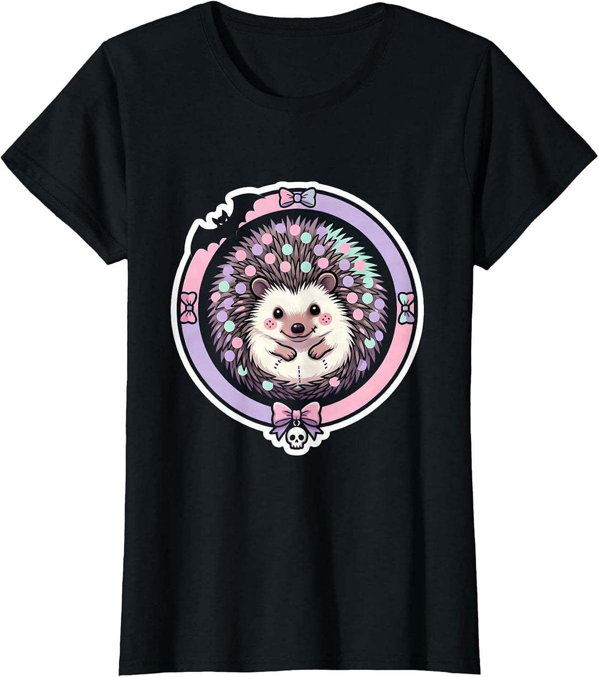 Women's Hedgehog Polka Dot Ball Cute Girls Graphic T-Shirt - Black