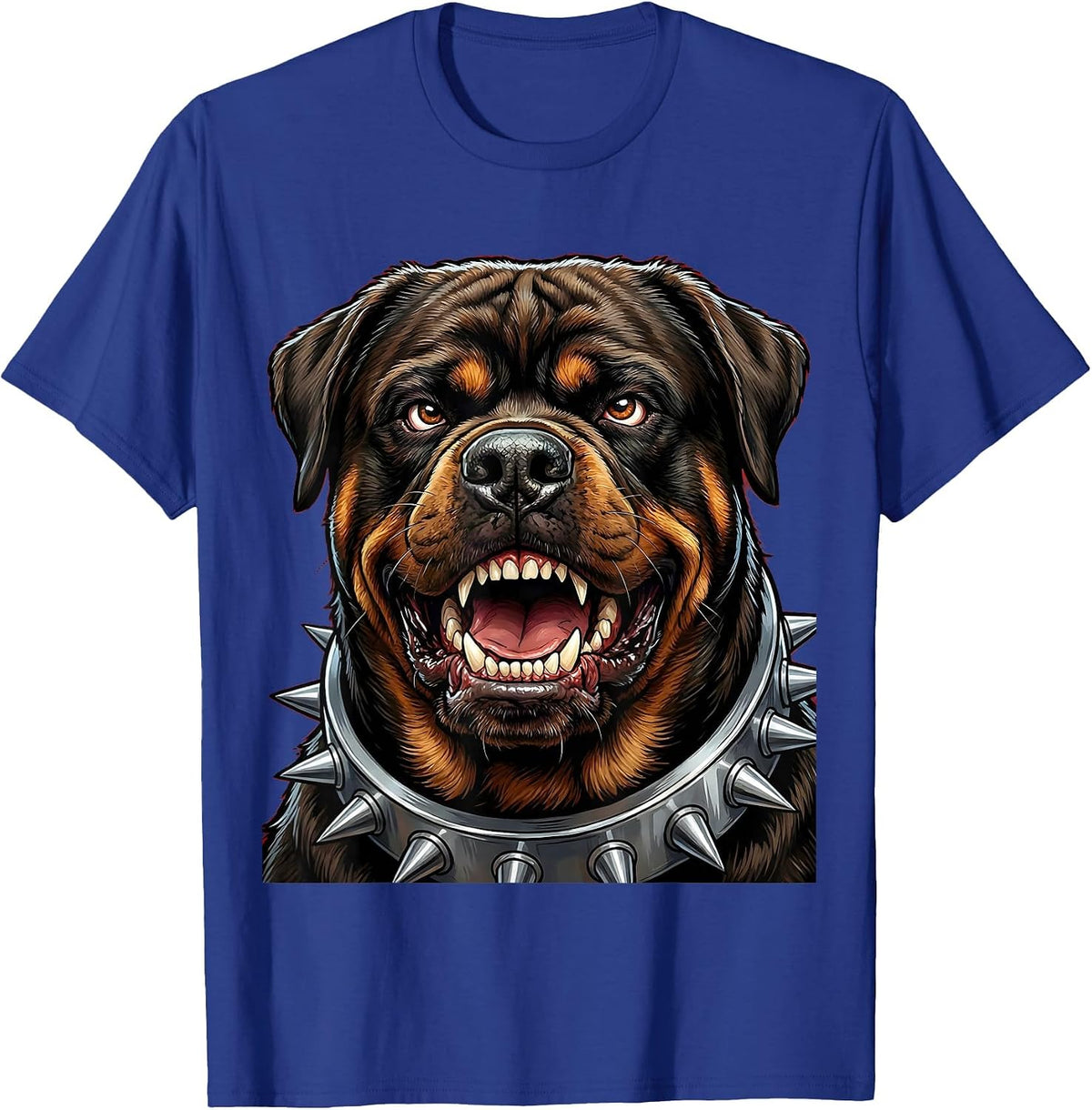 Growling Rottweiler Spiked Collar Graphic Design T-Shirt - Royal Blue