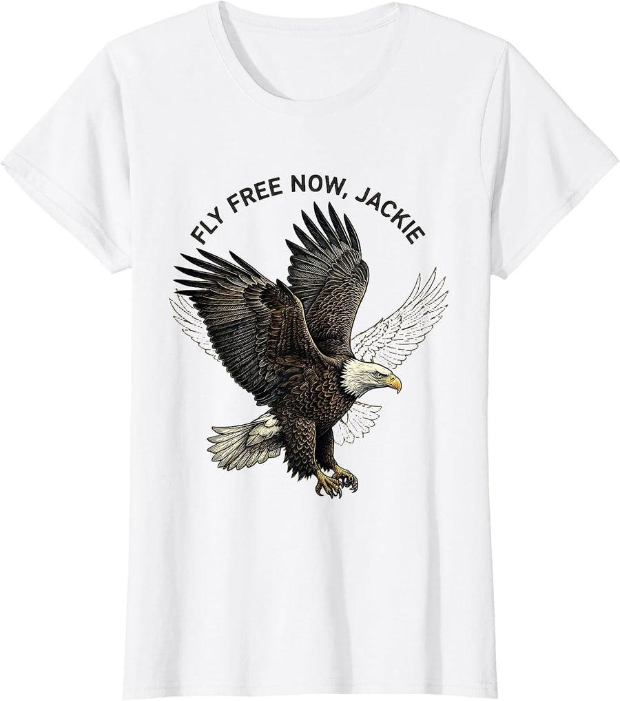 Women's Fly Free Now, Jackie Memorial Bald Eagle Tribute T-Shirt - White