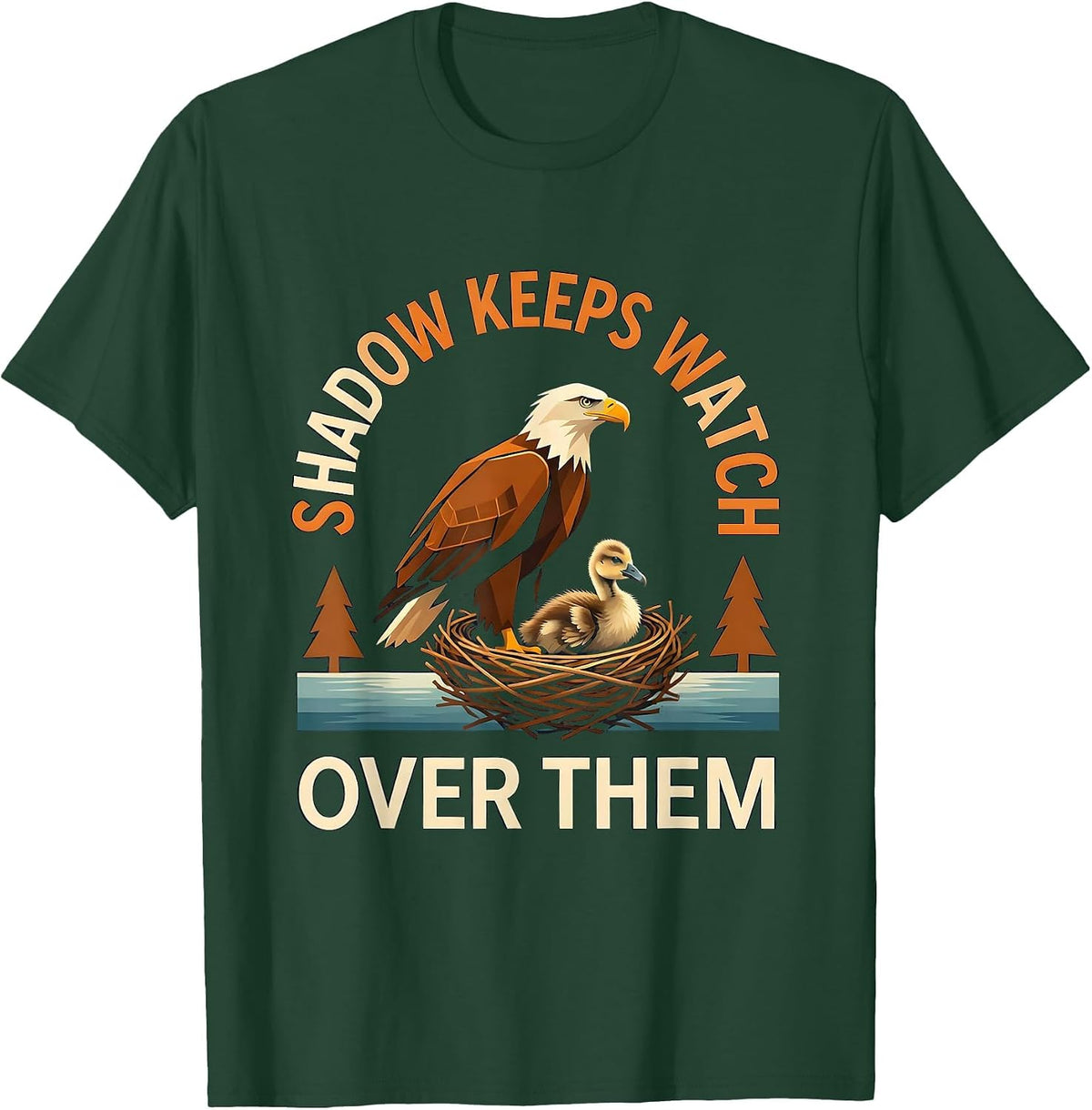 Men's Shadow Keeps Watch Over Them Nature Memorial Tribute Eagle T-Shirt - Dark Green