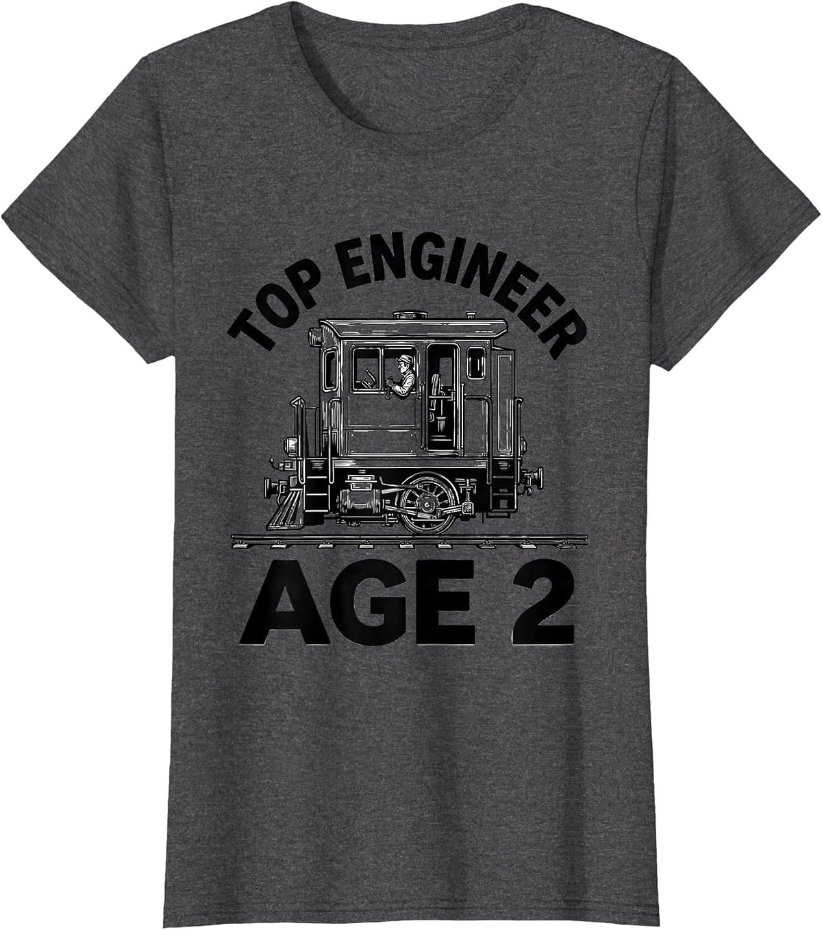 Women's Top Engineer Age 2 Boy Train Themed Birthday T-Shirt - Dark Heather Grey
