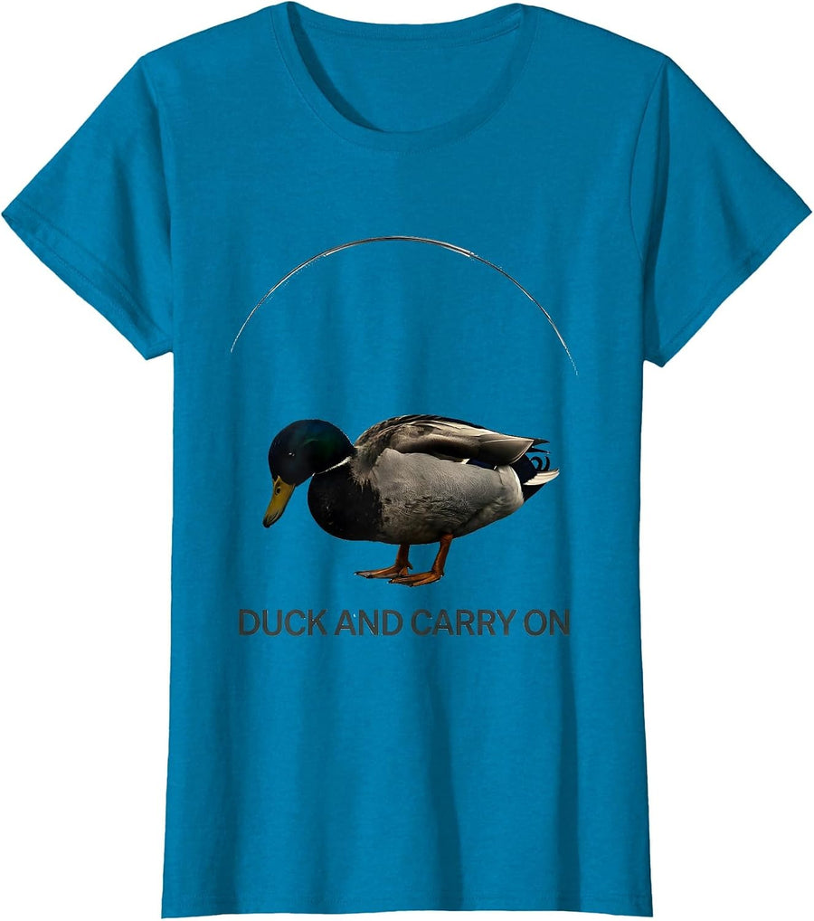 Duck And Carry On Funny Duck Novelty Birthday Gift T-Shirt, Women, Sapphire Blue, XX-Large - As Pictured