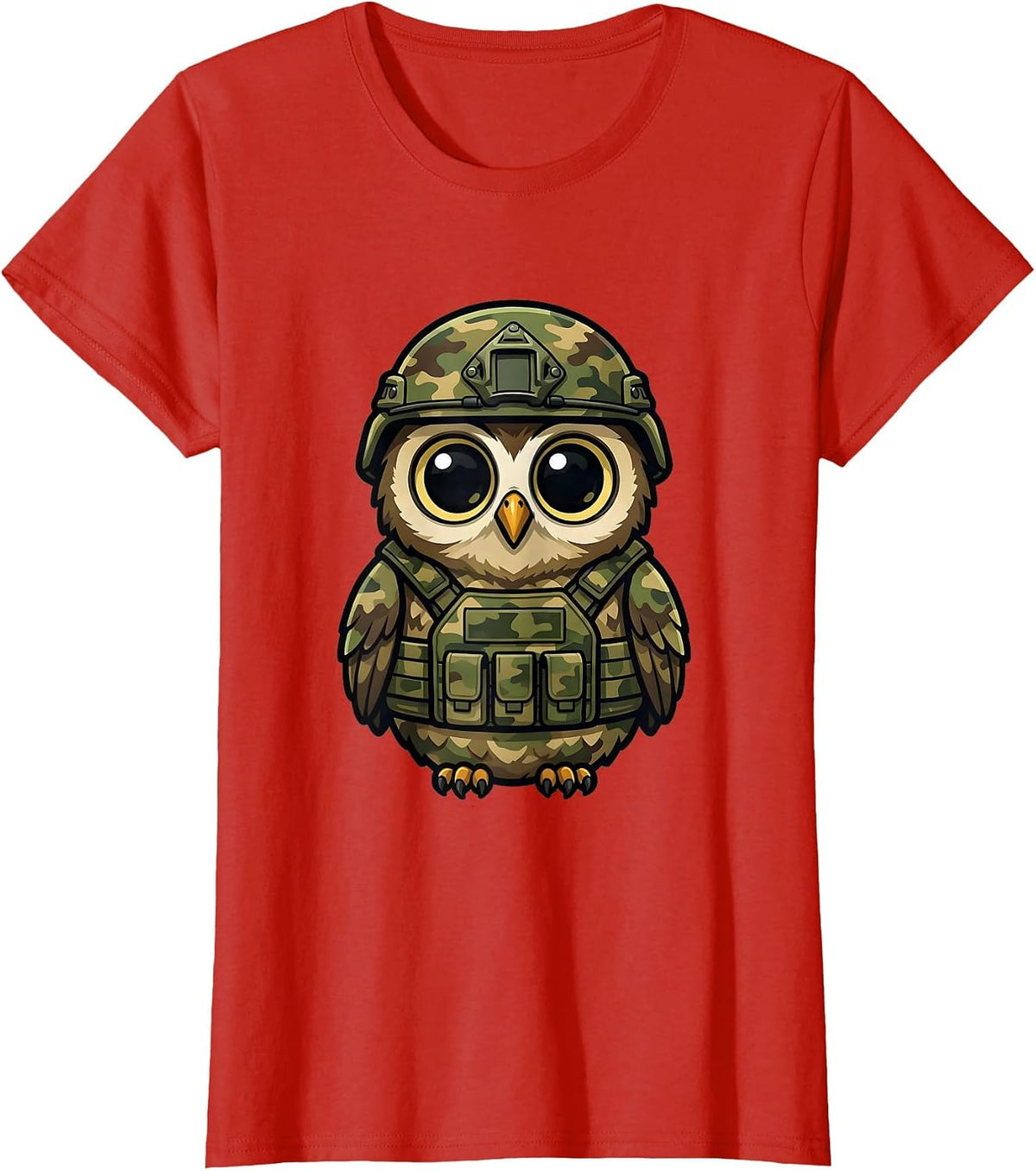 Toddler Camo Owl Cute Baby Woodland Illustration T-Shirt - Red