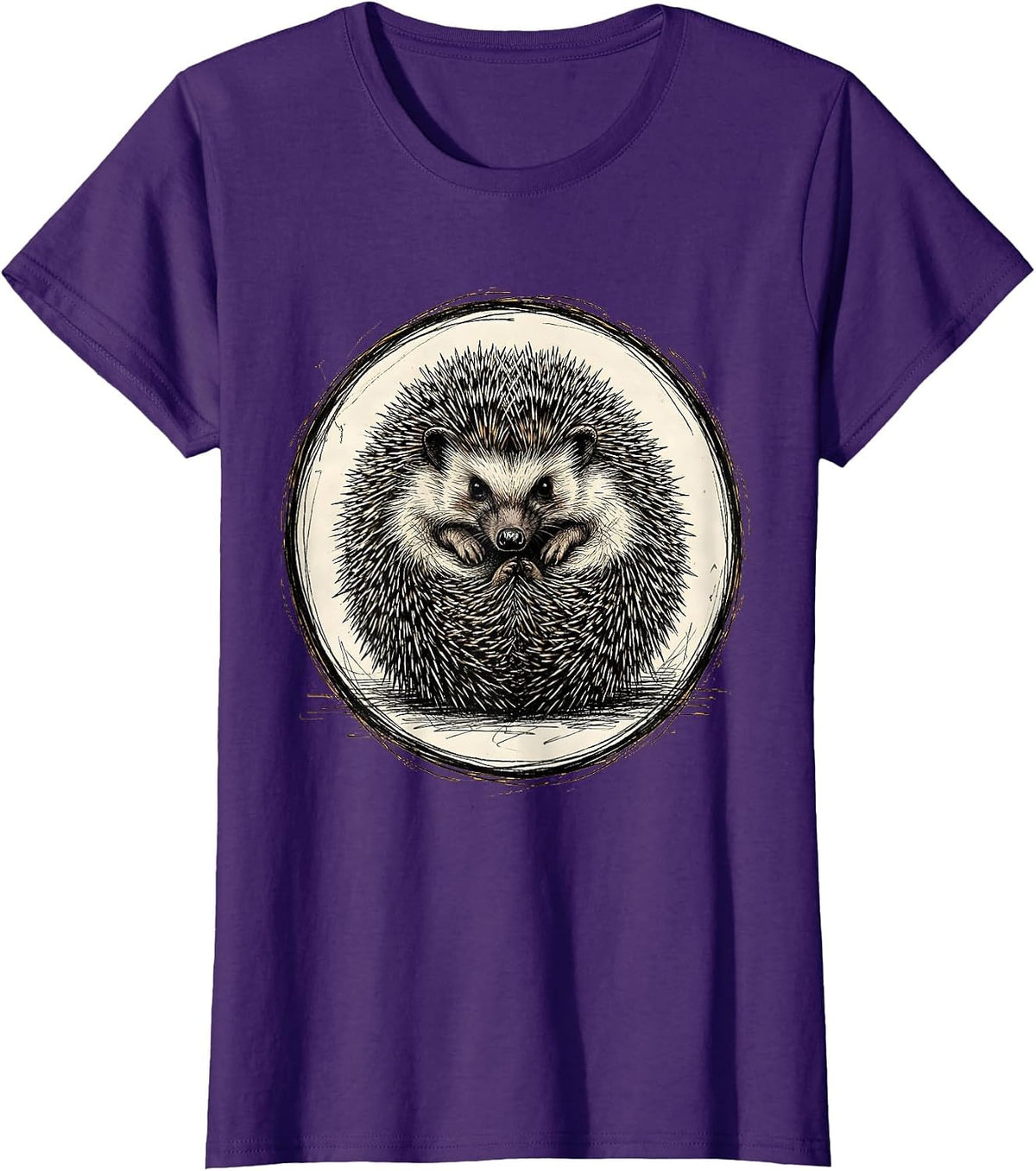 Women's Defensive Hedgehog Curled Spike Ball Graphic T-Shirt - Purple
