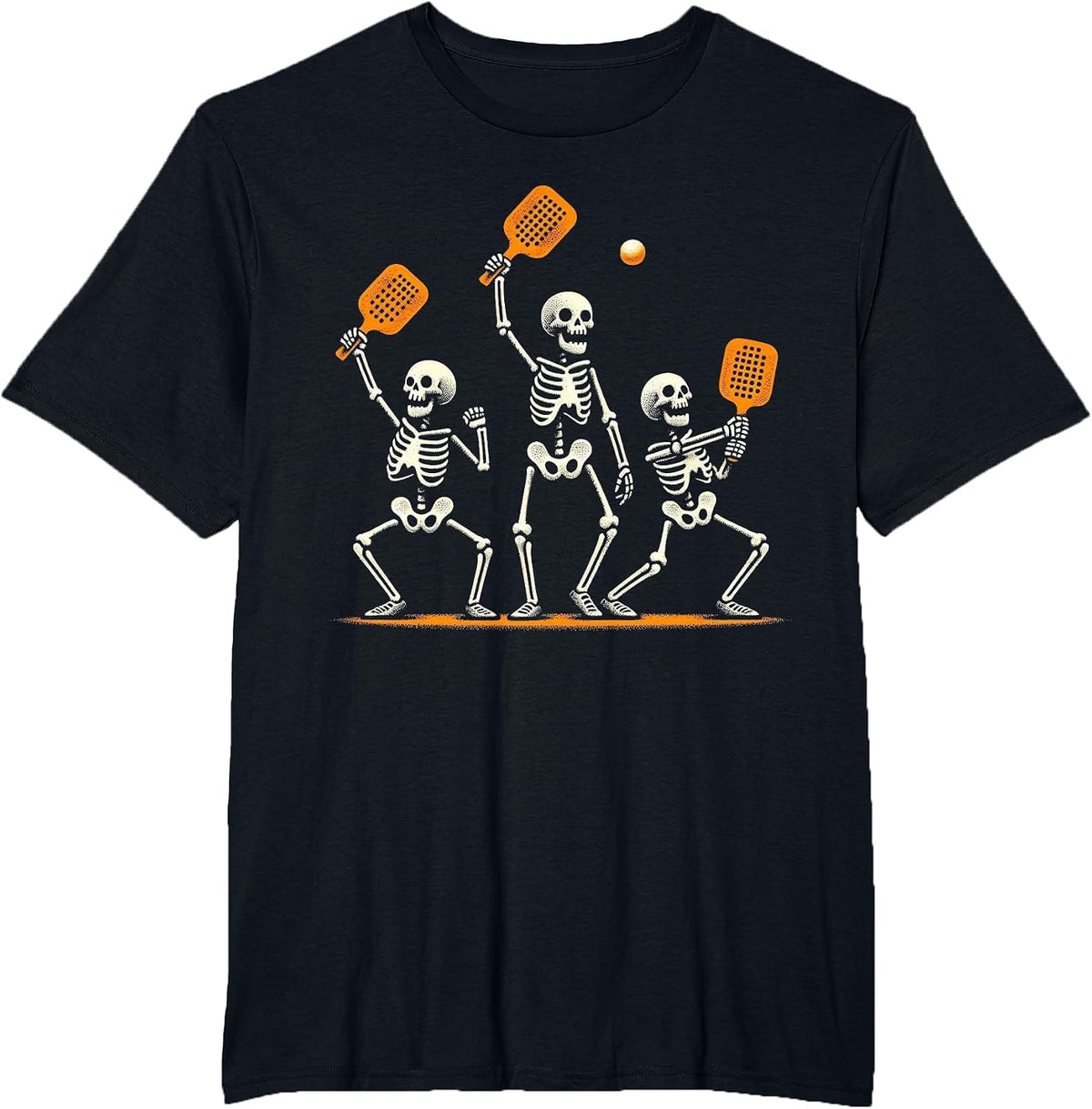 Funny Skeleton Playing Pickleball Halloween Costume Men T-Shirt - Black
