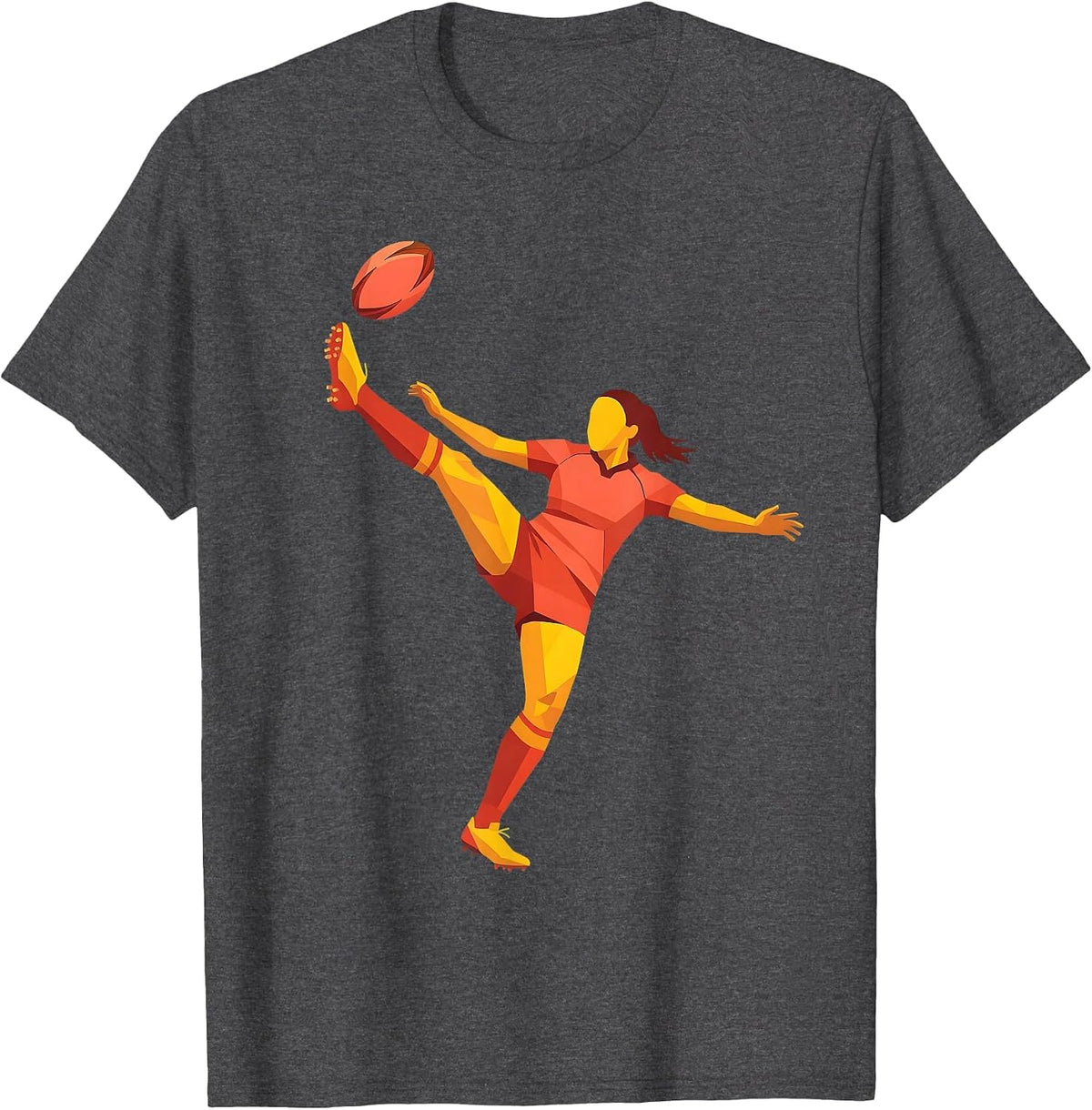 Rugby Player Overhead Kick Graphic Design T-Shirt - Dark Heather Grey