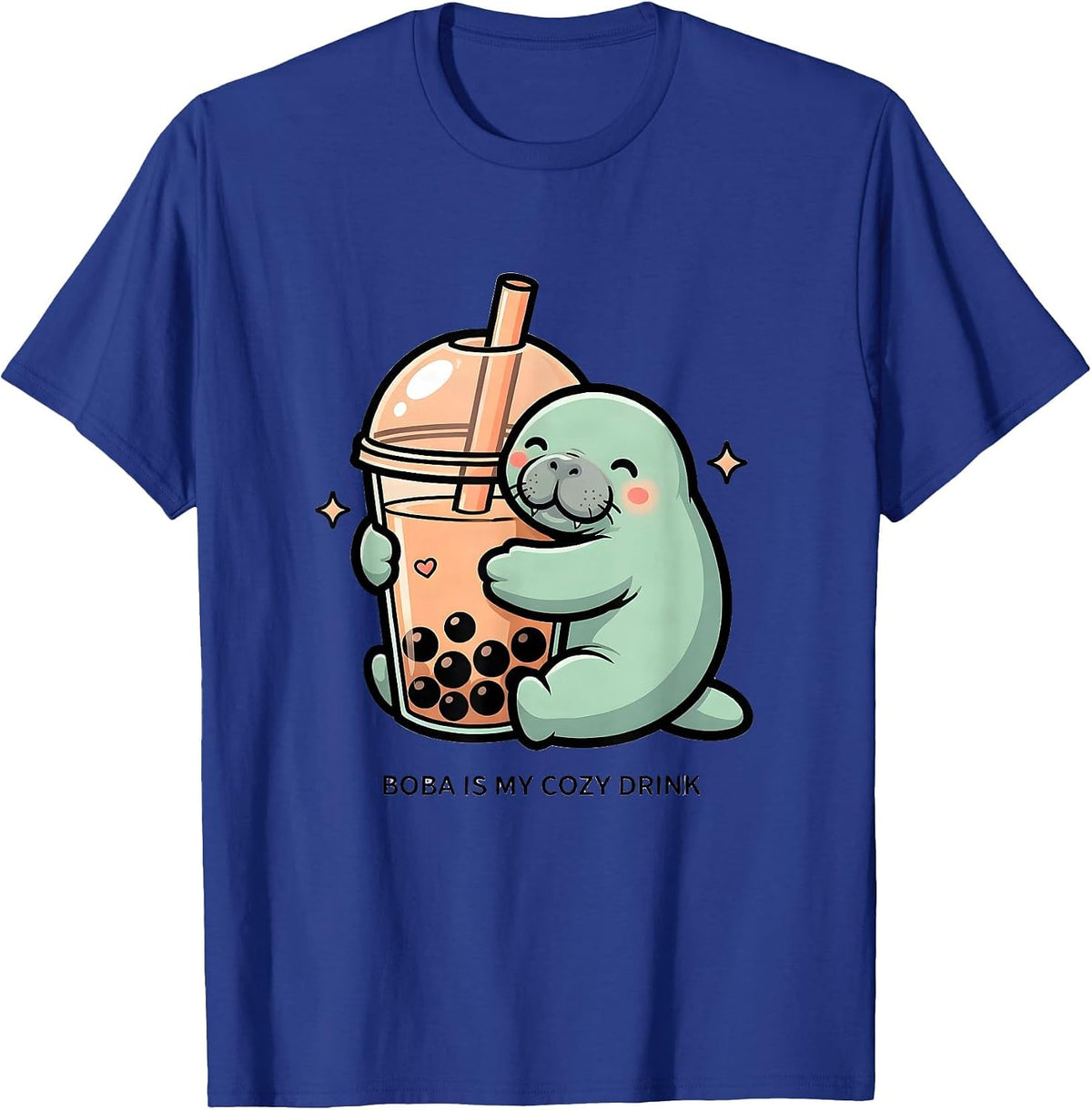 Boba Is My Cozy Drink Cute Kawaii Manatee Bubble Tea Lover T-Shirt - Royal Blue