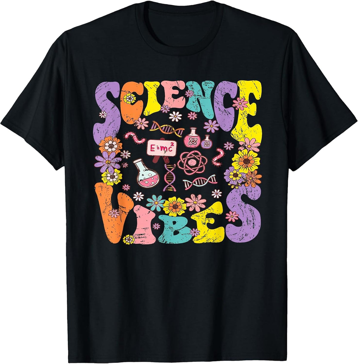 Science Vibes Retro 1st Day of Back to School Groovy Teacher T-Shirt - Black