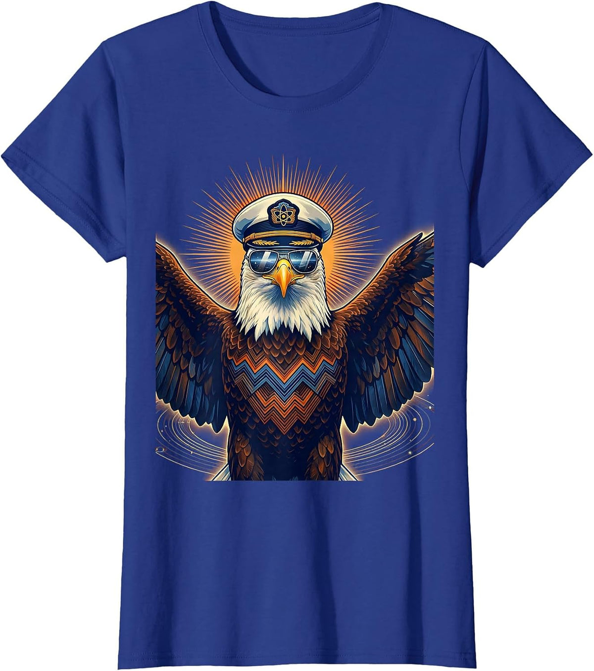 Women's Bold Eagle Aviator Sunglasses Captain Hat Graphic T-Shirt - Royal Blue