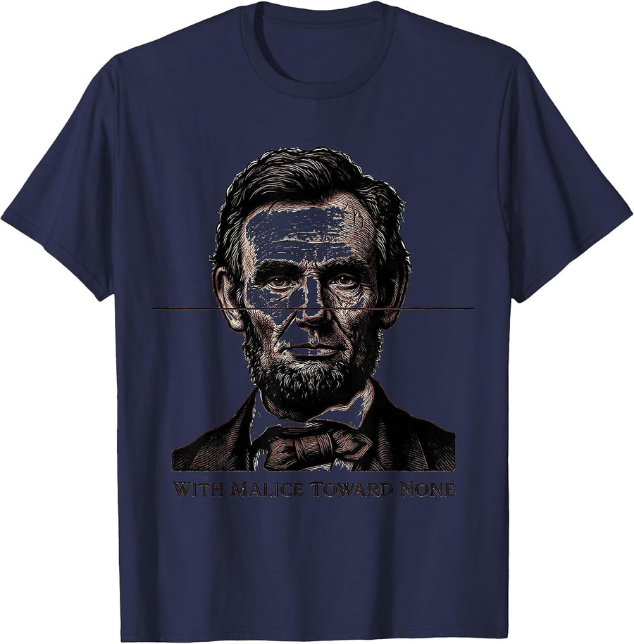 With Malice Toward None Abraham Lincoln Portrait Vintage T-Shirt - Navy Blue