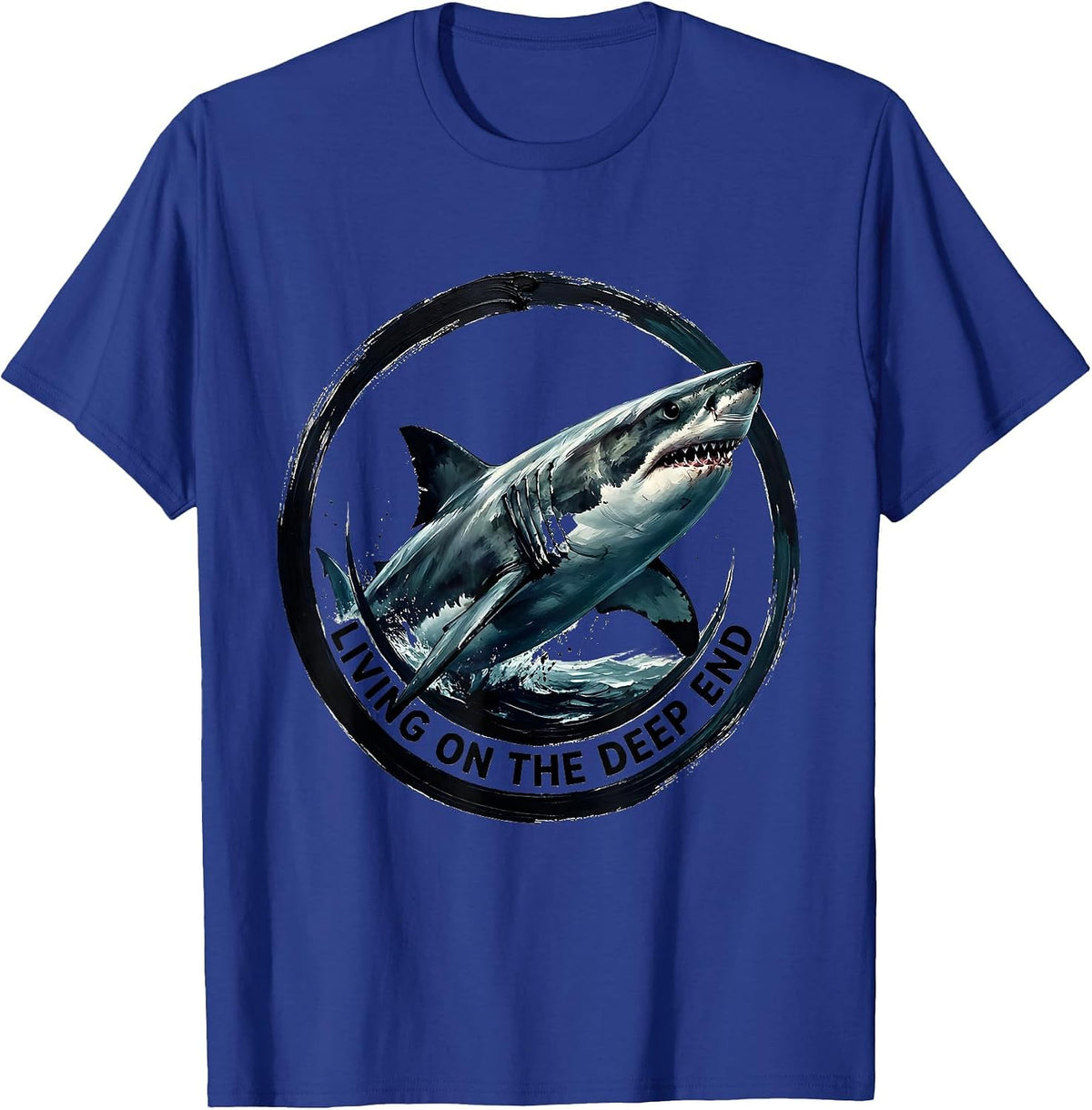 Living On The Deep End Shark Design T-Shirt - Royal Blue