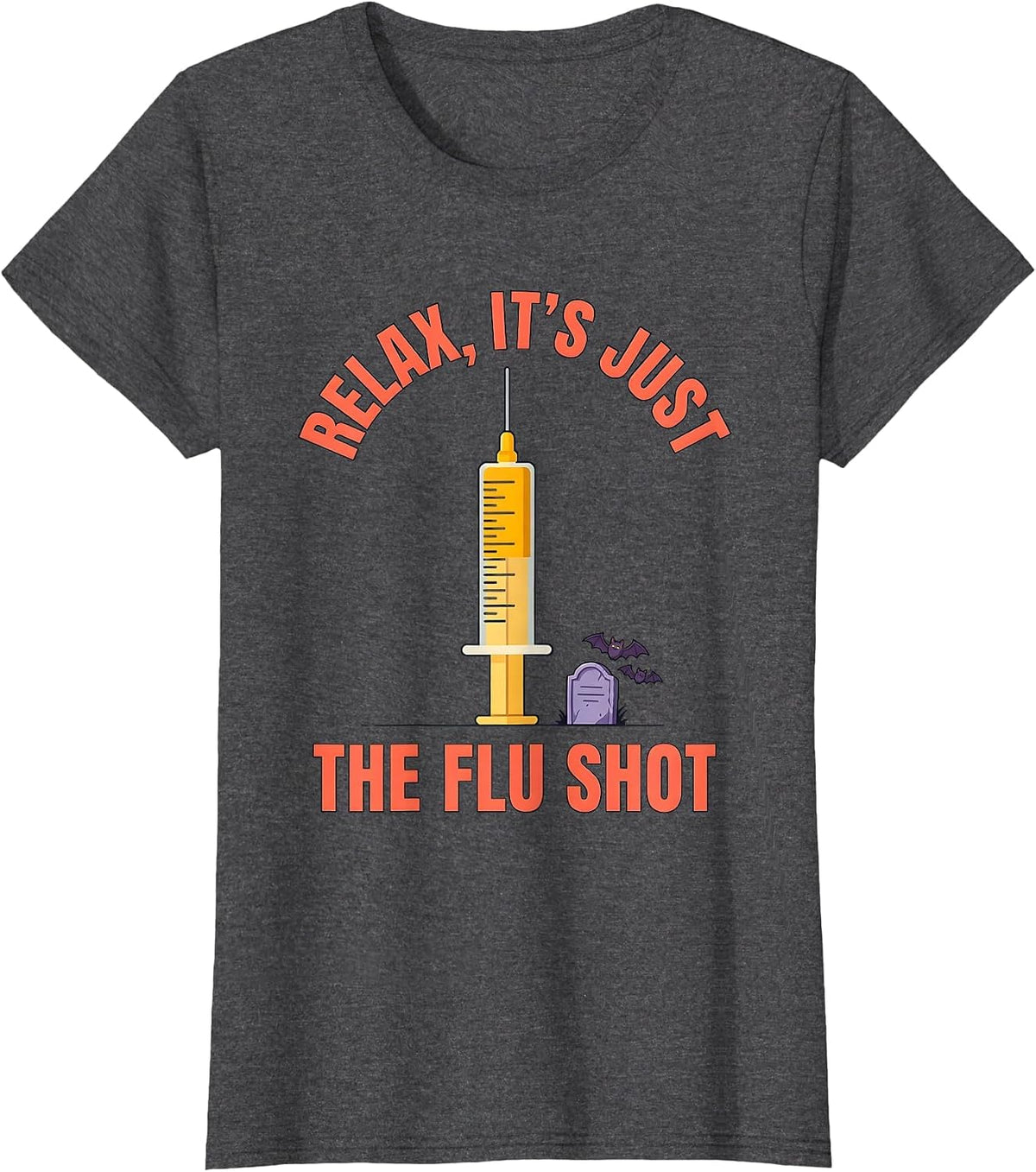 Women's Relax It's Just The Flu Shot Funny Halloween Nurse Ghost T-Shirt - Dark Heather Grey