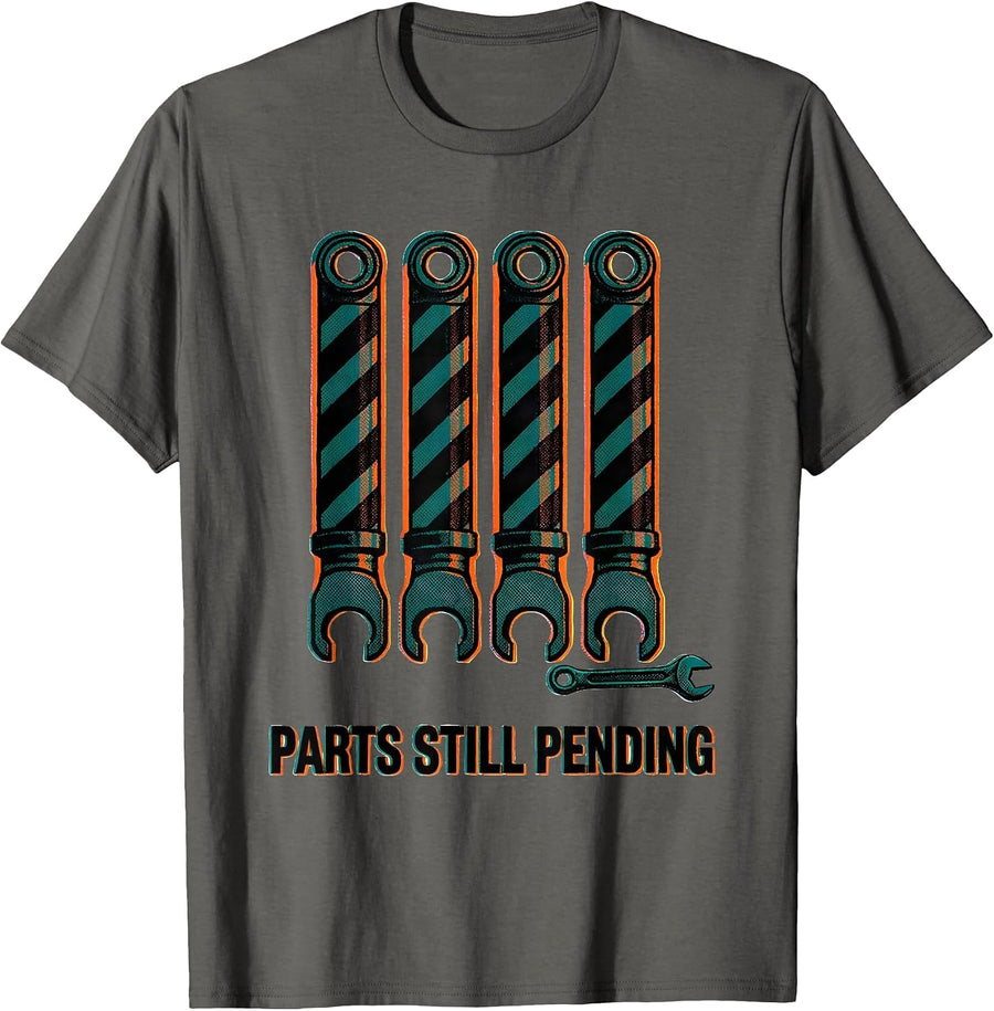 PARTS STILL PENDING Risograph Mechanic Skeleton Auto Repair T-Shirt - Asphalt Grey