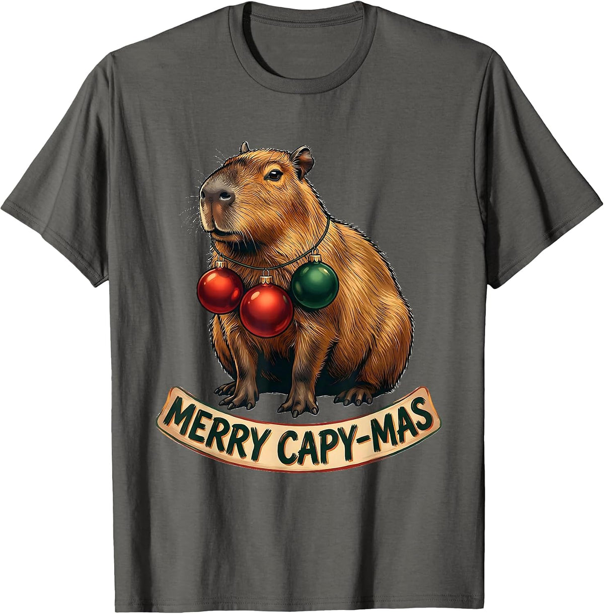 Merry Capy-mas Sign Painter Showcard Funny Capybara Lover T-Shirt - Asphalt Grey