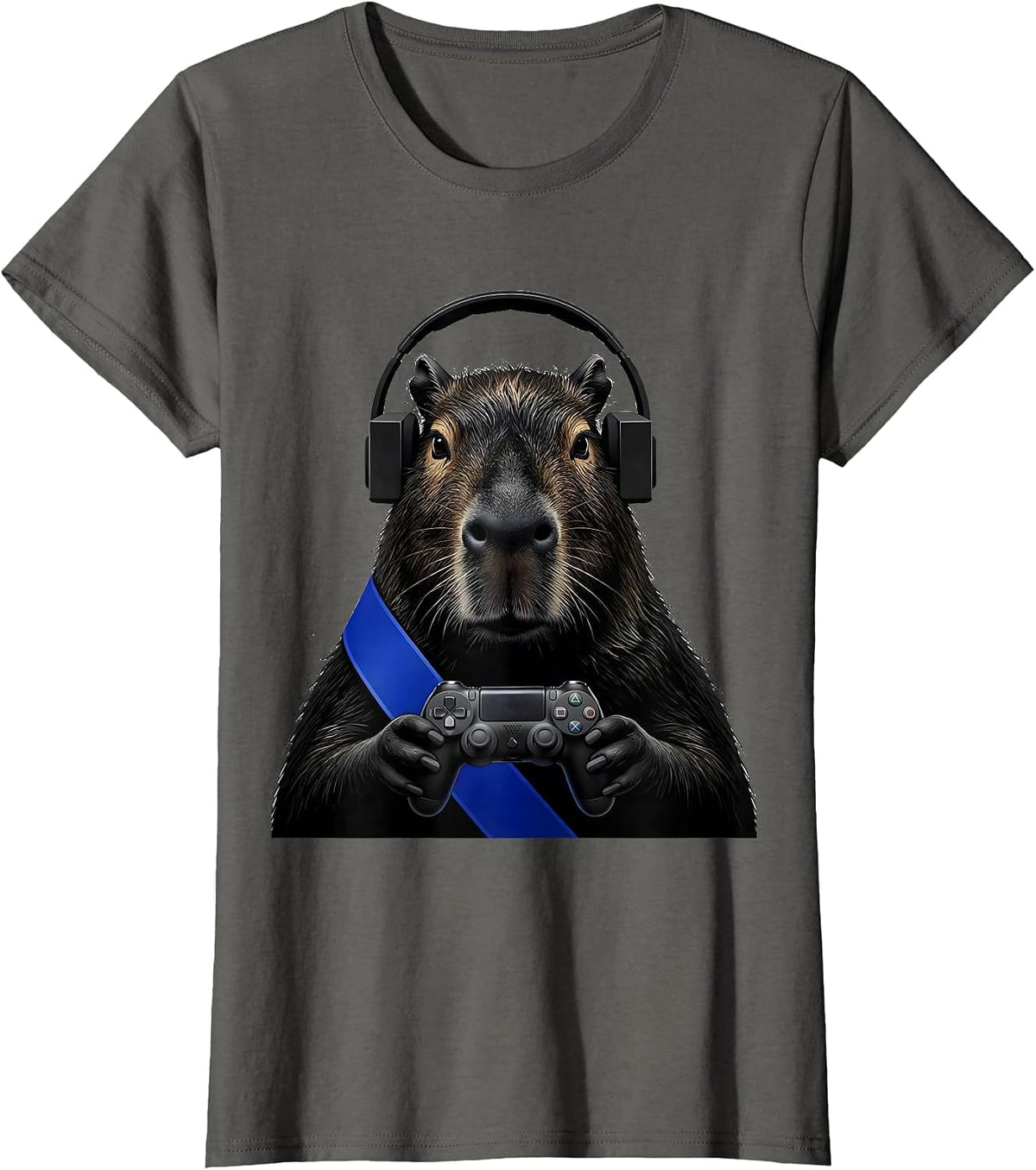 Women's Capybara Gamer Bruh Meme Humor Retro T-Shirt - Asphalt Grey