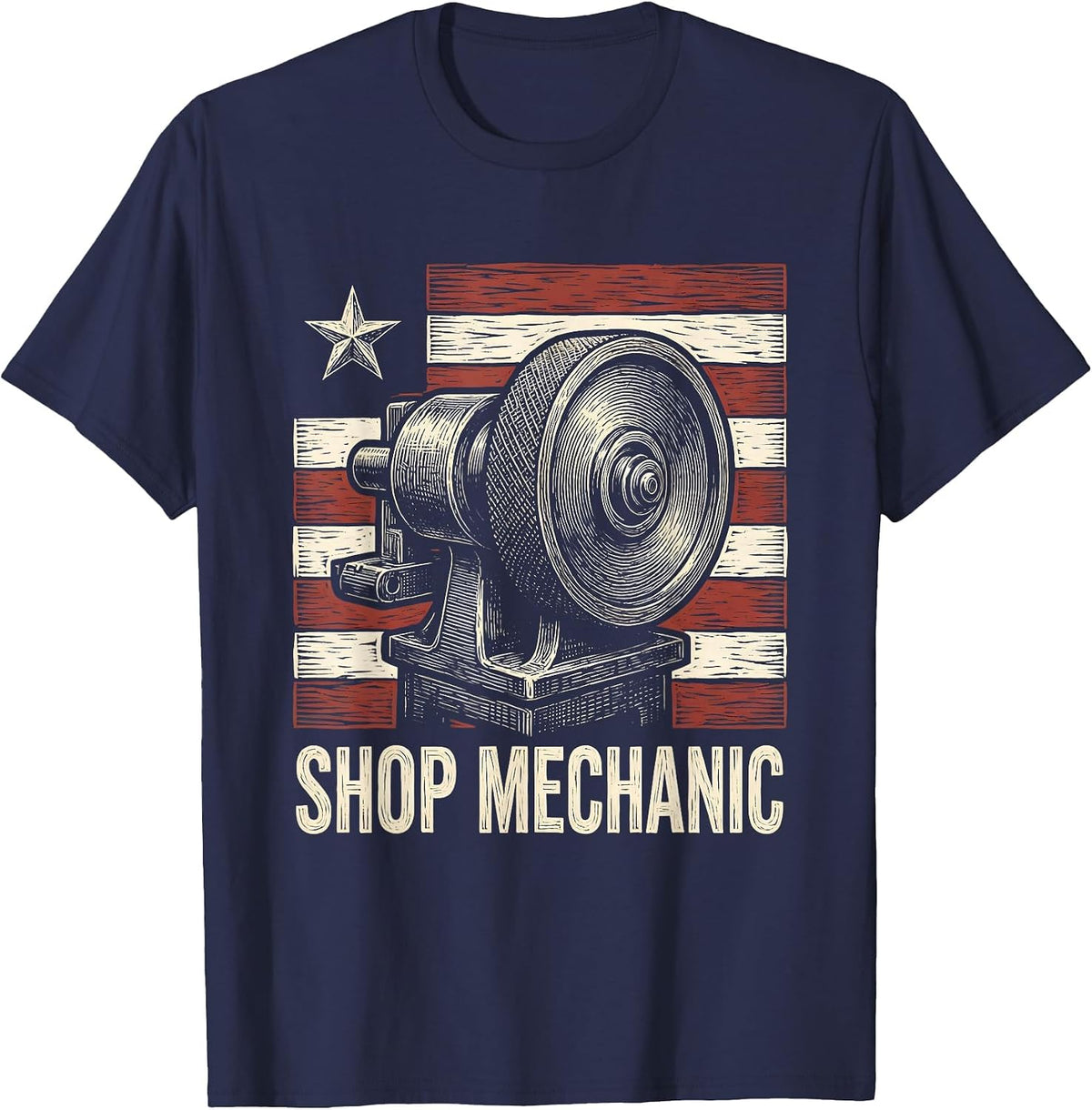 Men's Shop Mechanic Patriotic American Flag Mechanic Gift T-Shirt - Navy Blue