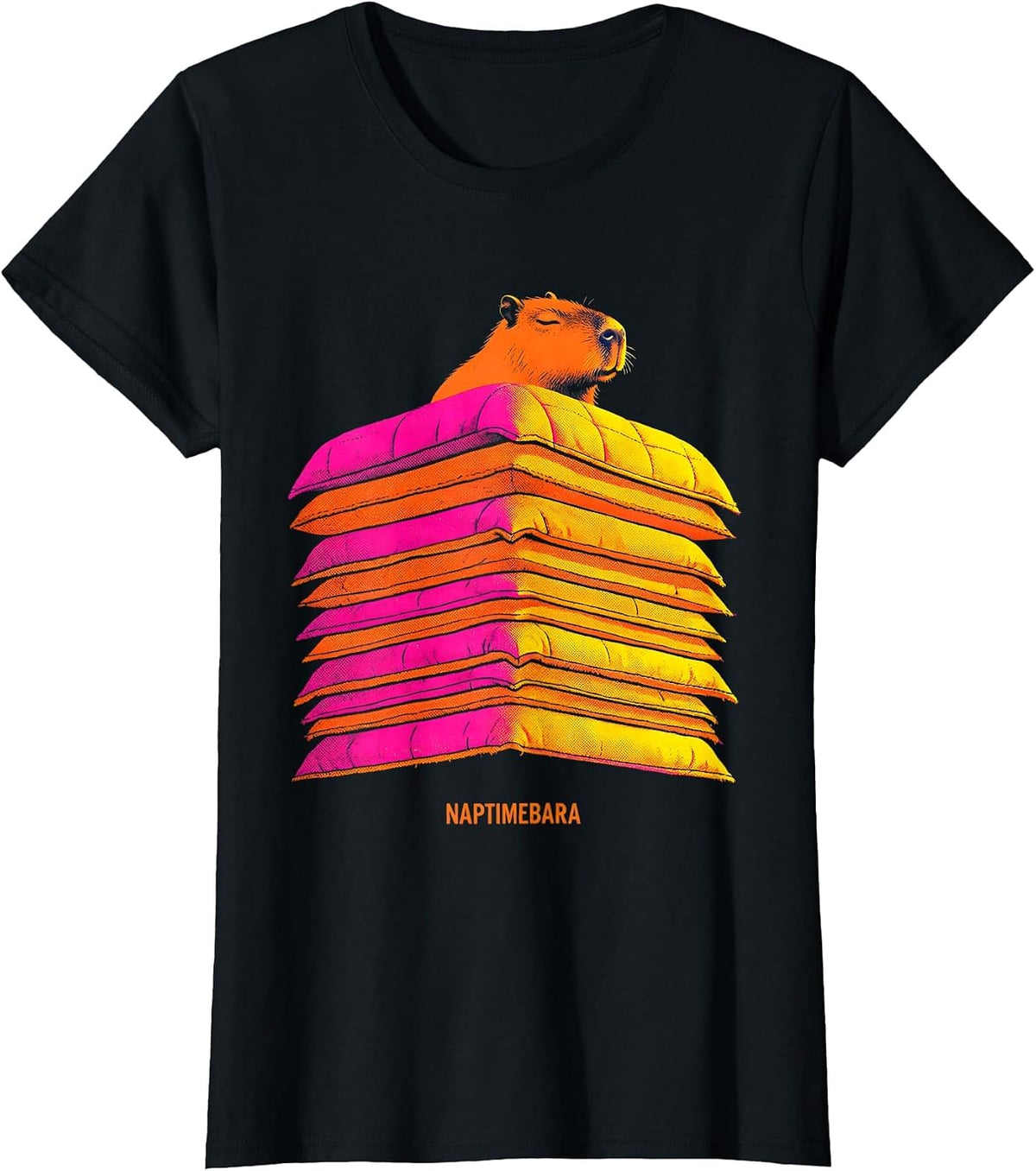 Women's Naptimebara Cute Capybara Sleepy Humor Pajama Lover T-Shirt - Black