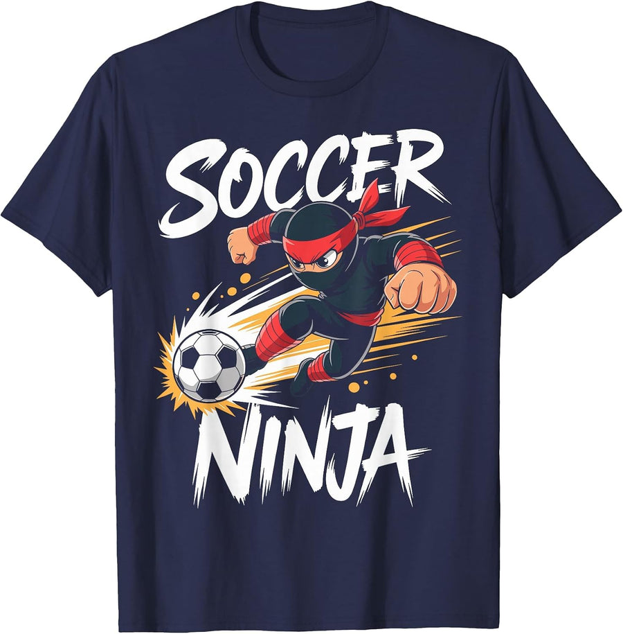 Funny Soccer Ninja Tee Soccer Player Boy Kids Football Fan T-Shirt - Navy Blue