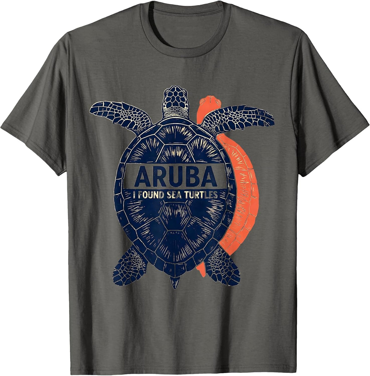 ARUBA I FOUND SEA TURTLES Linocut Tropical Souvenir Turtle T-Shirt - Asphalt Grey