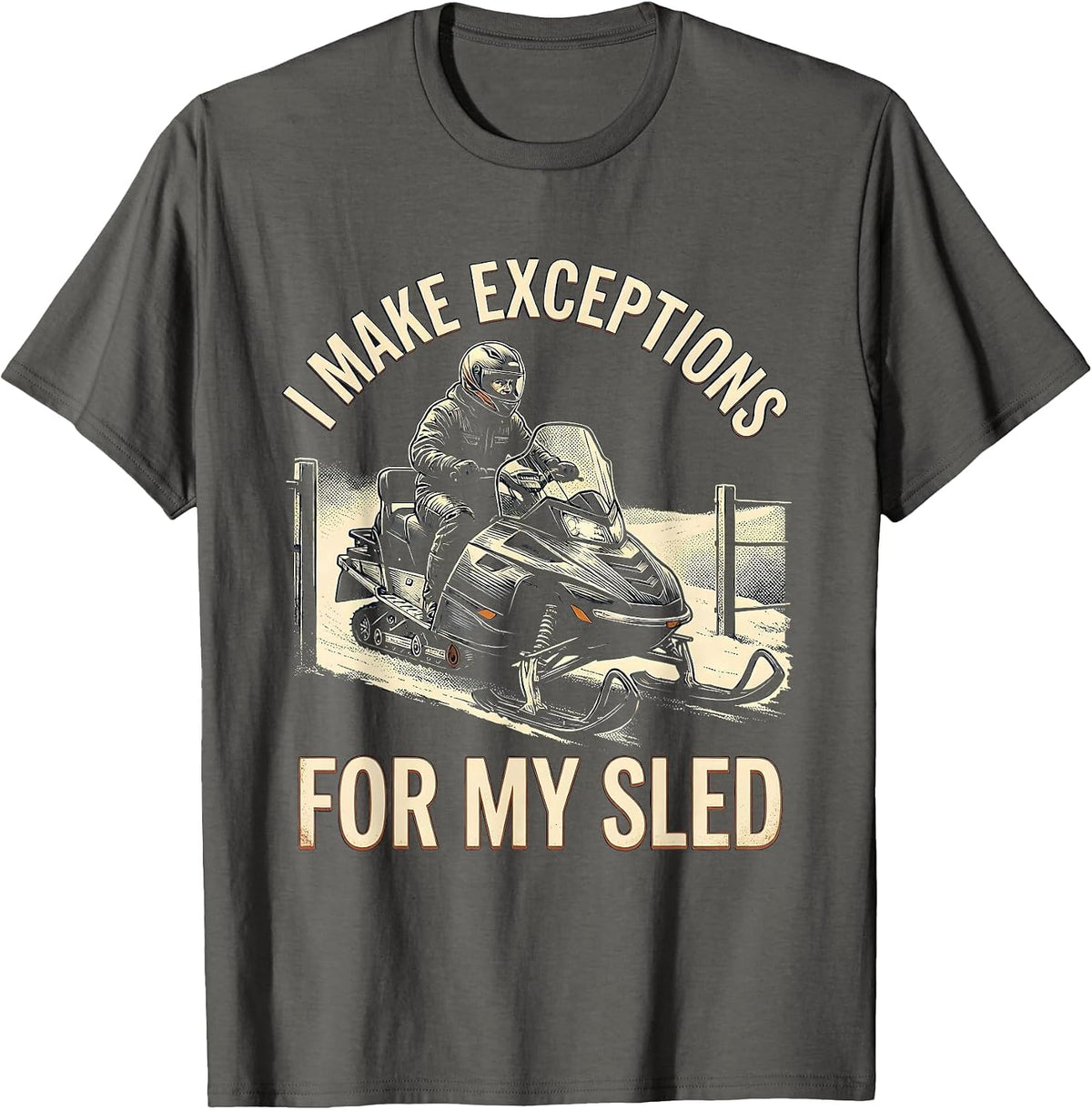 Men's I Make Exceptions For My Sled Vintage Snowmobiling Humor T-Shirt - Asphalt Grey