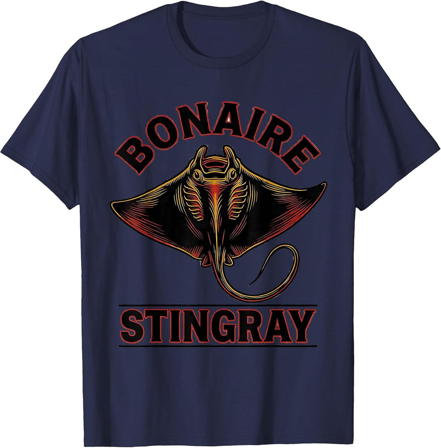 Bonaire Stingray Tattoo Ocean Marine Life Scuba Diver Gift T-Shirt - Navy Blue