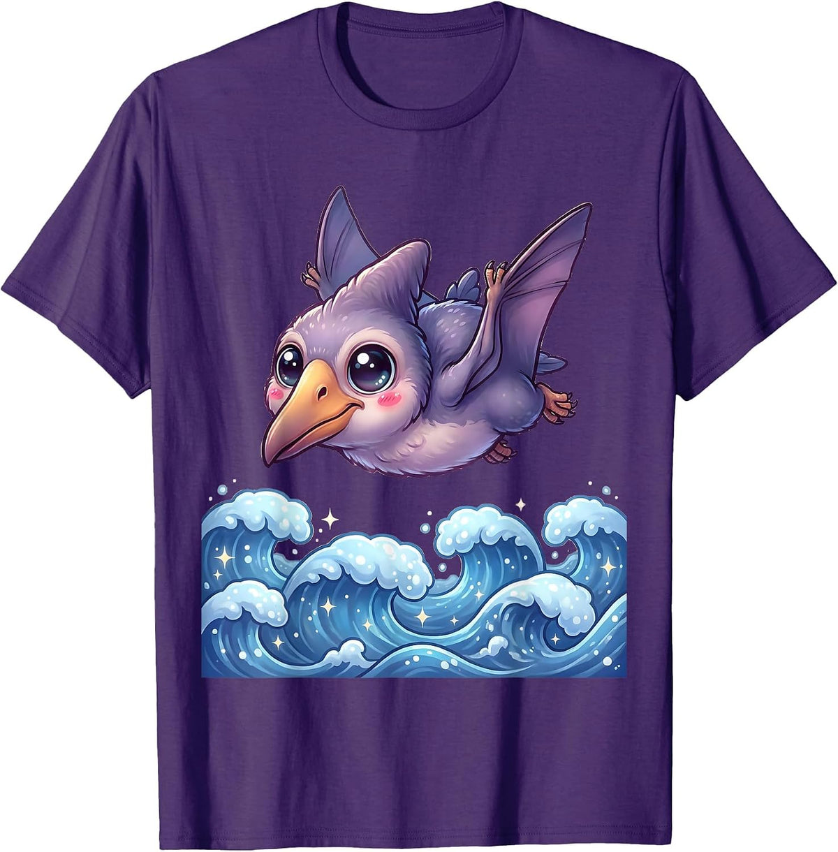 Men's Pterodactyl Diving Over Ocean Waves Dinosaur T-Shirt - Purple
