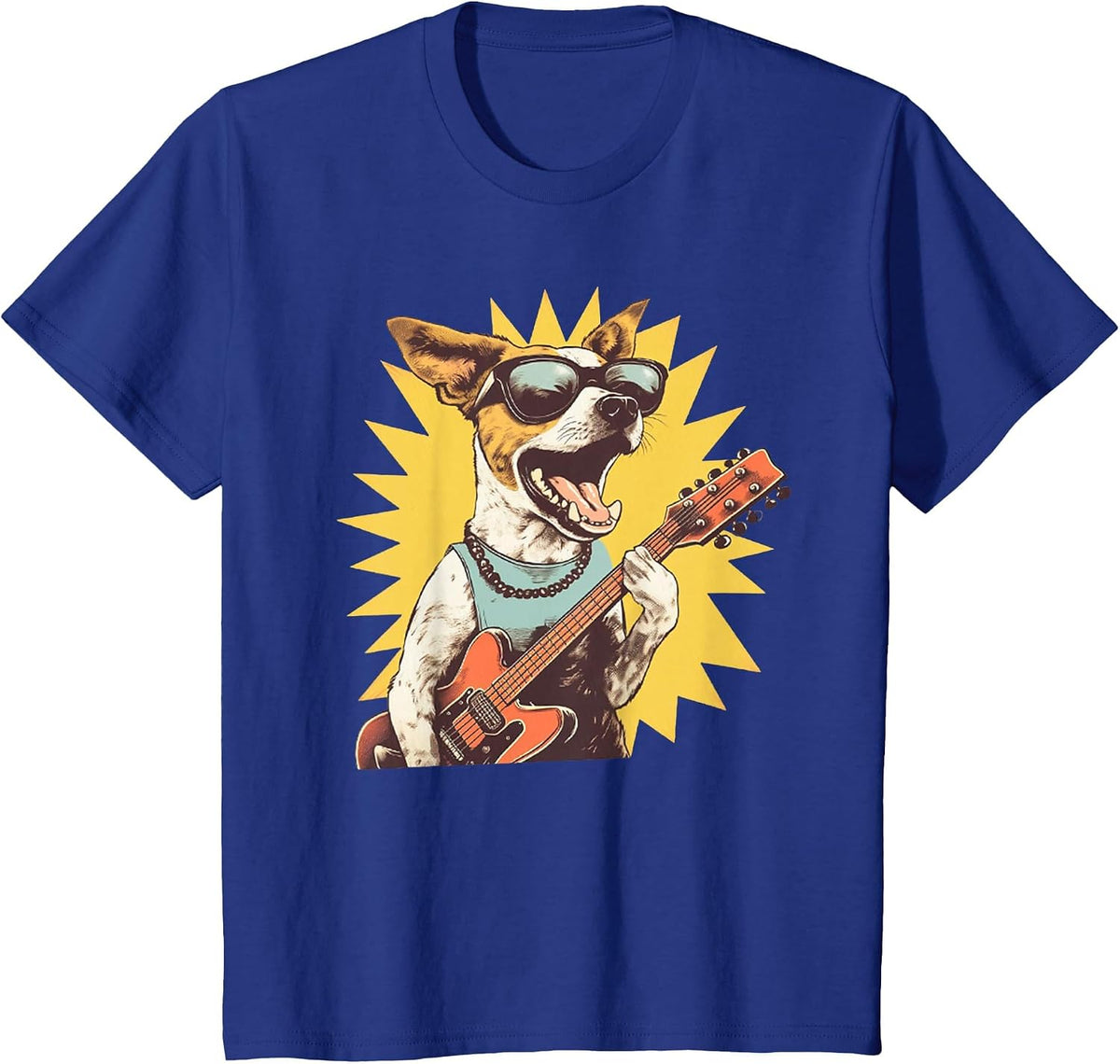 Jack Russell Terrier Playing Guitar Rock Star Dog Rocker Tee T-Shirt - Royal Blue