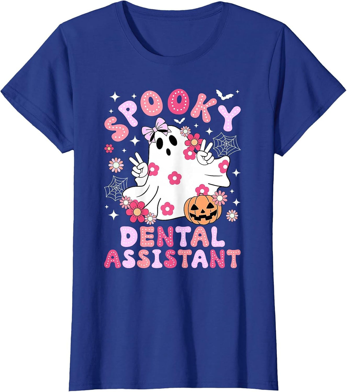 Spooky Dental Assistant Halloween Dental Assisting Groovy T-Shirt - Royal Blue