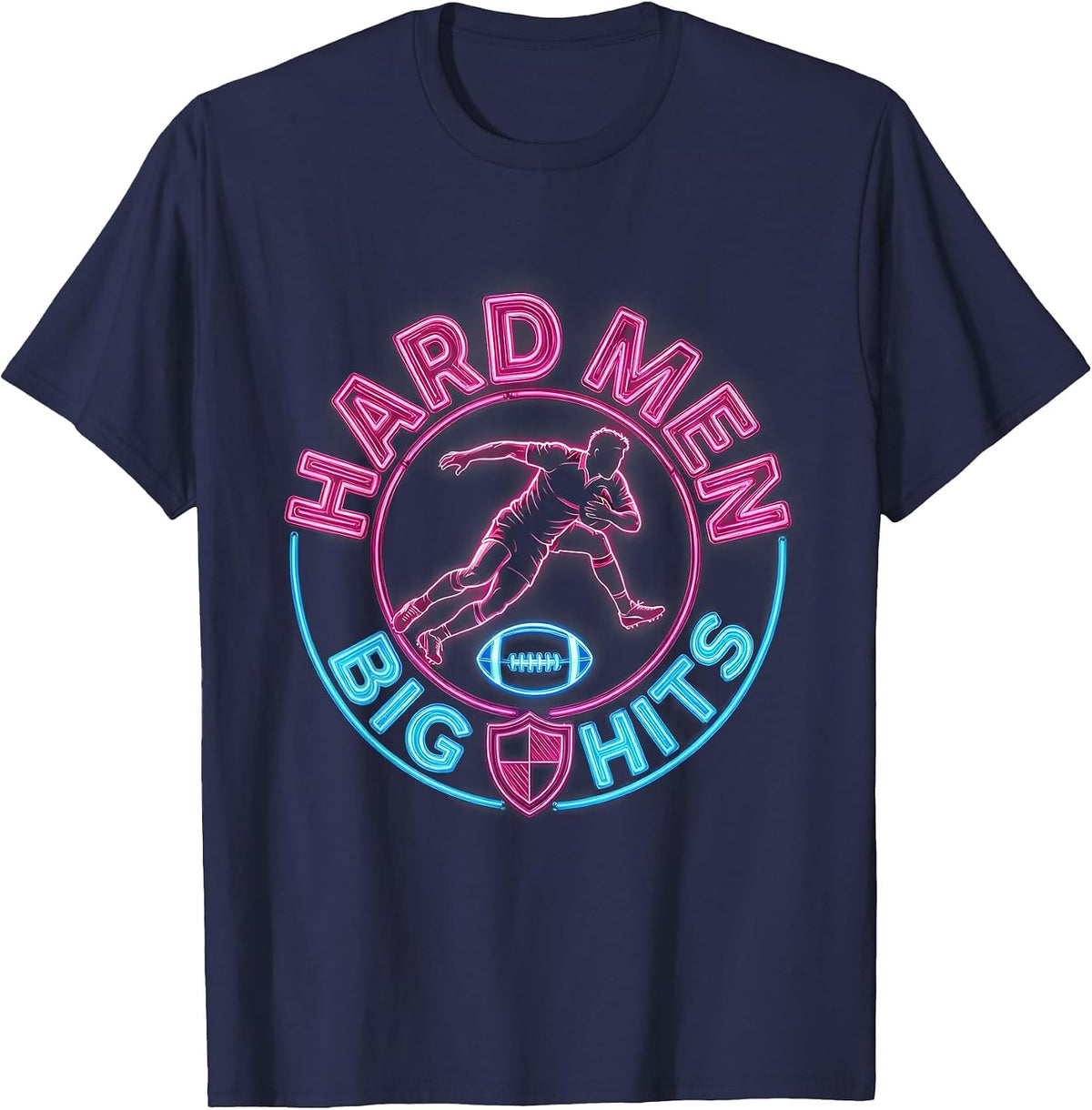 Hard Men Big Hits Rugby Graphic Design T-Shirt - Navy Blue