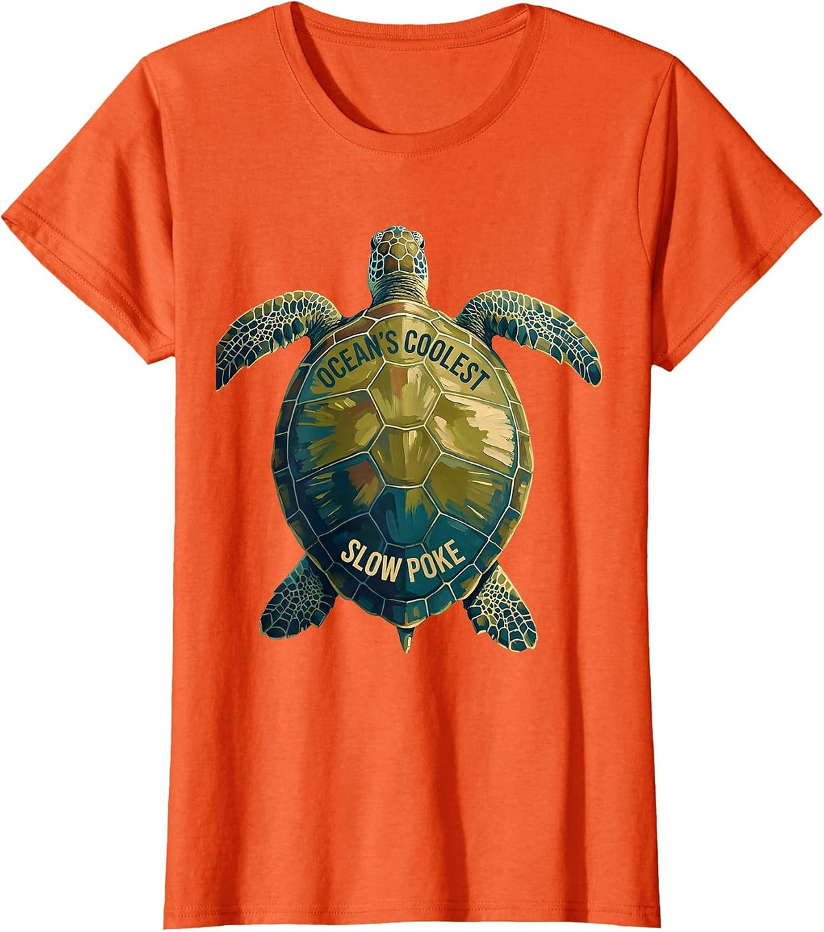 Ocean's Coolest Slow Poke Turtle Design T-Shirt - Orange