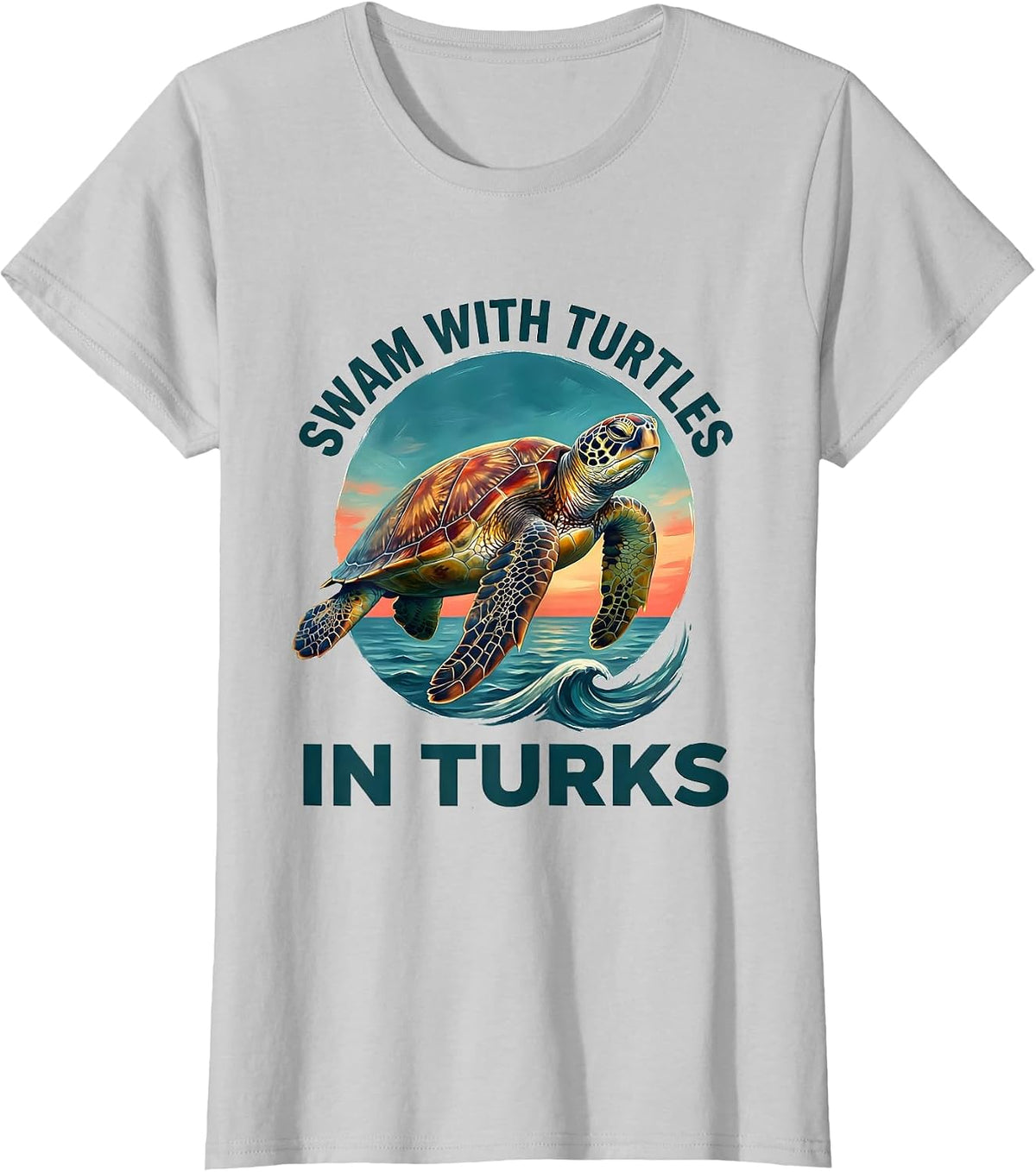 Swam With Turtles In Turks Vacation Souvenir Sea Turtle T-Shirt - Silver Grey