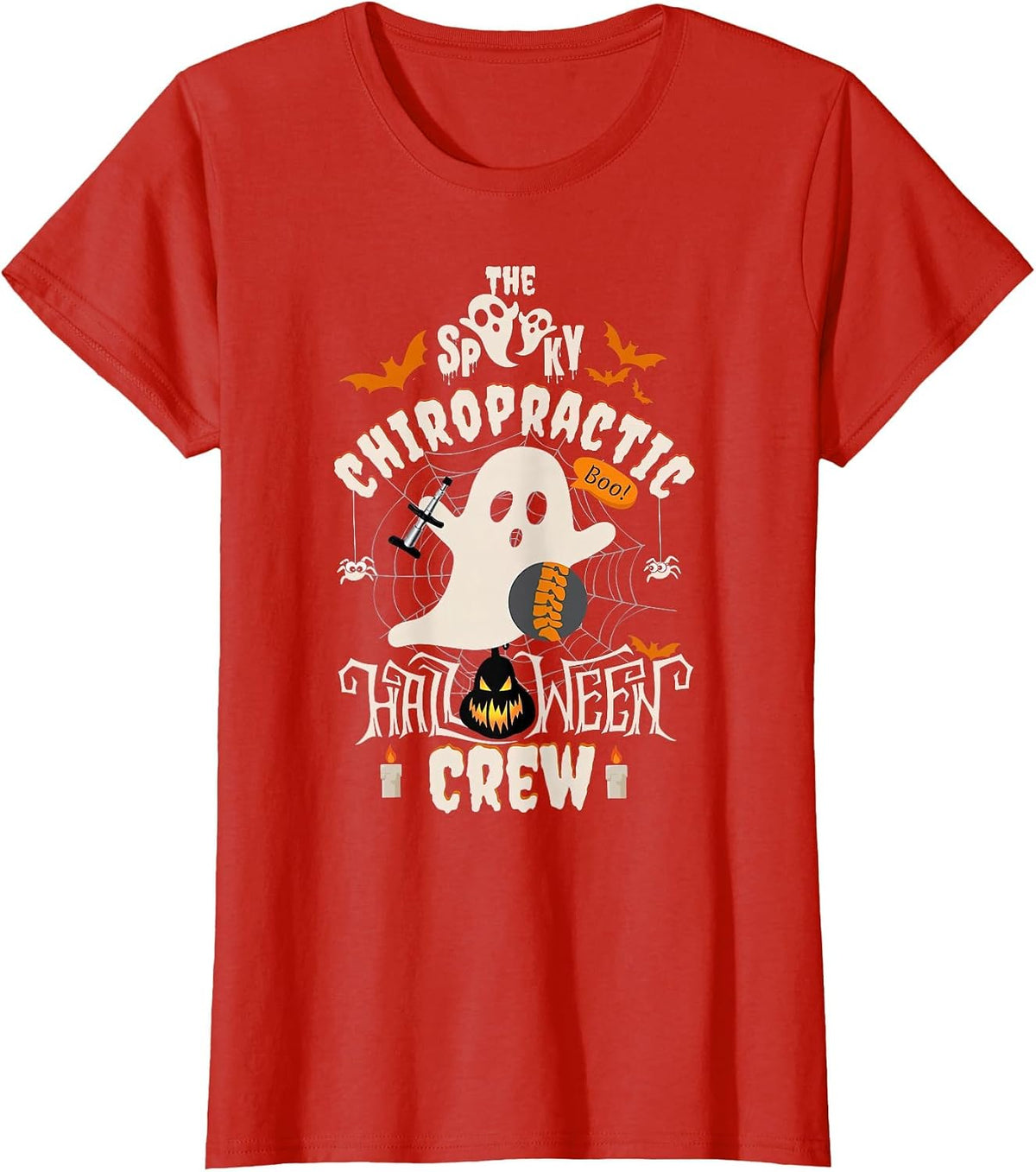 Spooky Chiropractic Halloween Crew Assistant Chiropractor T-Shirt - Red