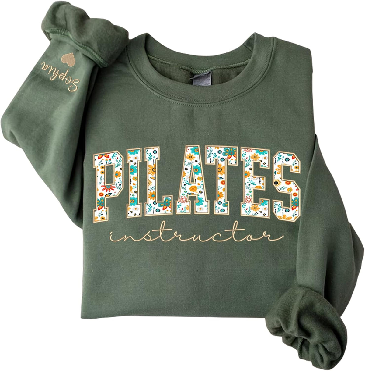 Personalized Embroidered Profession Sweatshirt, Custom Floral Applique Work Shirt, Professional Gifts - Pliates Instructor