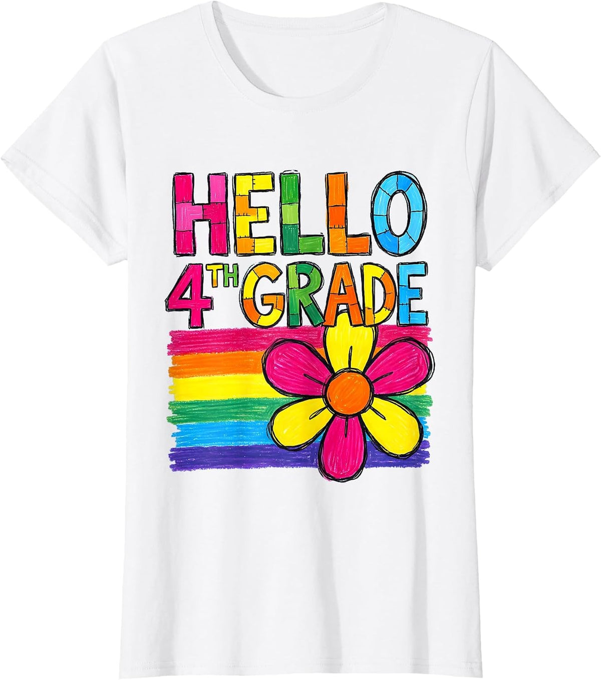 Women's Hello 4th Grade Naive Kidcore Back To School Teacher Girl T-Shirt - White