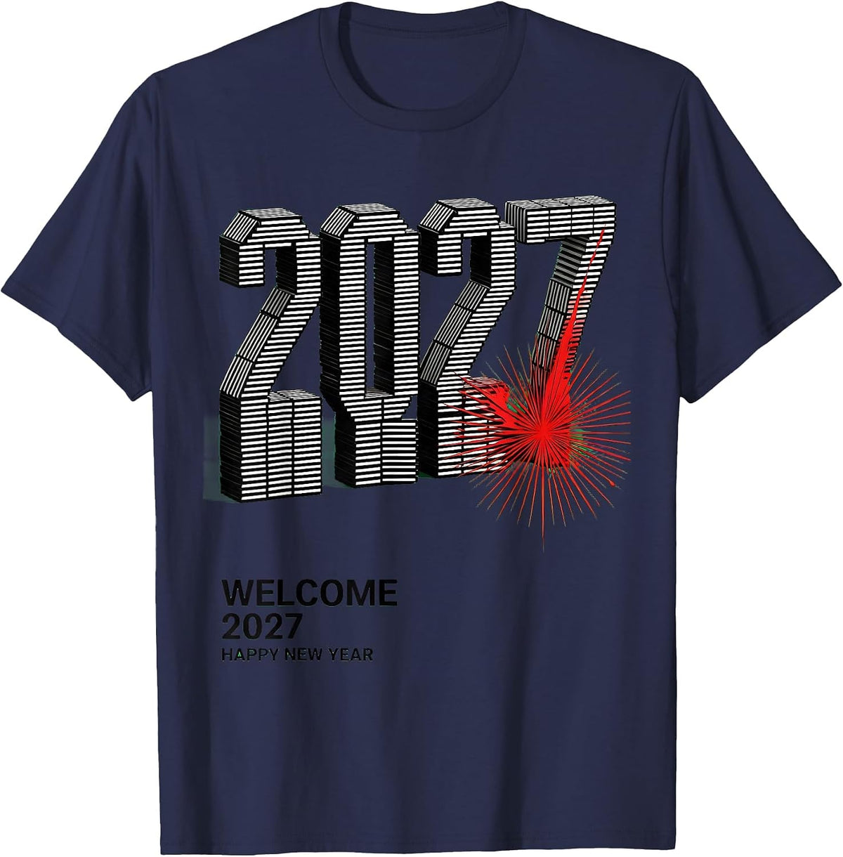 Men's Welcome 2027 Happy New Year Party Family Matching T-Shirt - Navy Blue