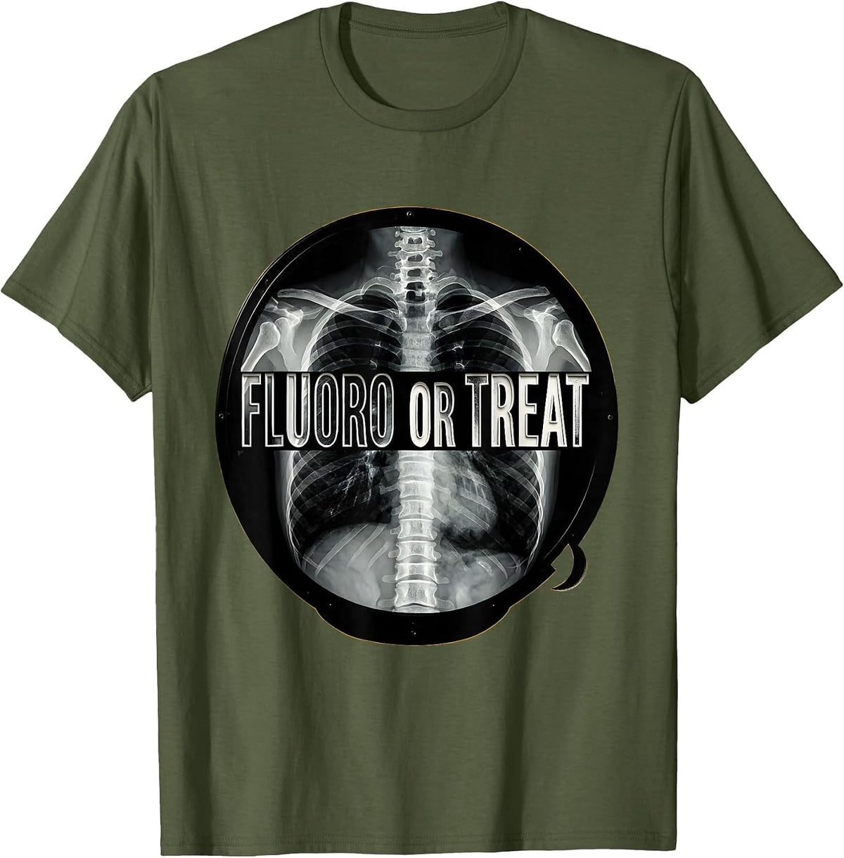 Men's Fluoro Or Treat Scratchboard Radiology Tech Halloween Humor T-Shirt - Olive Green