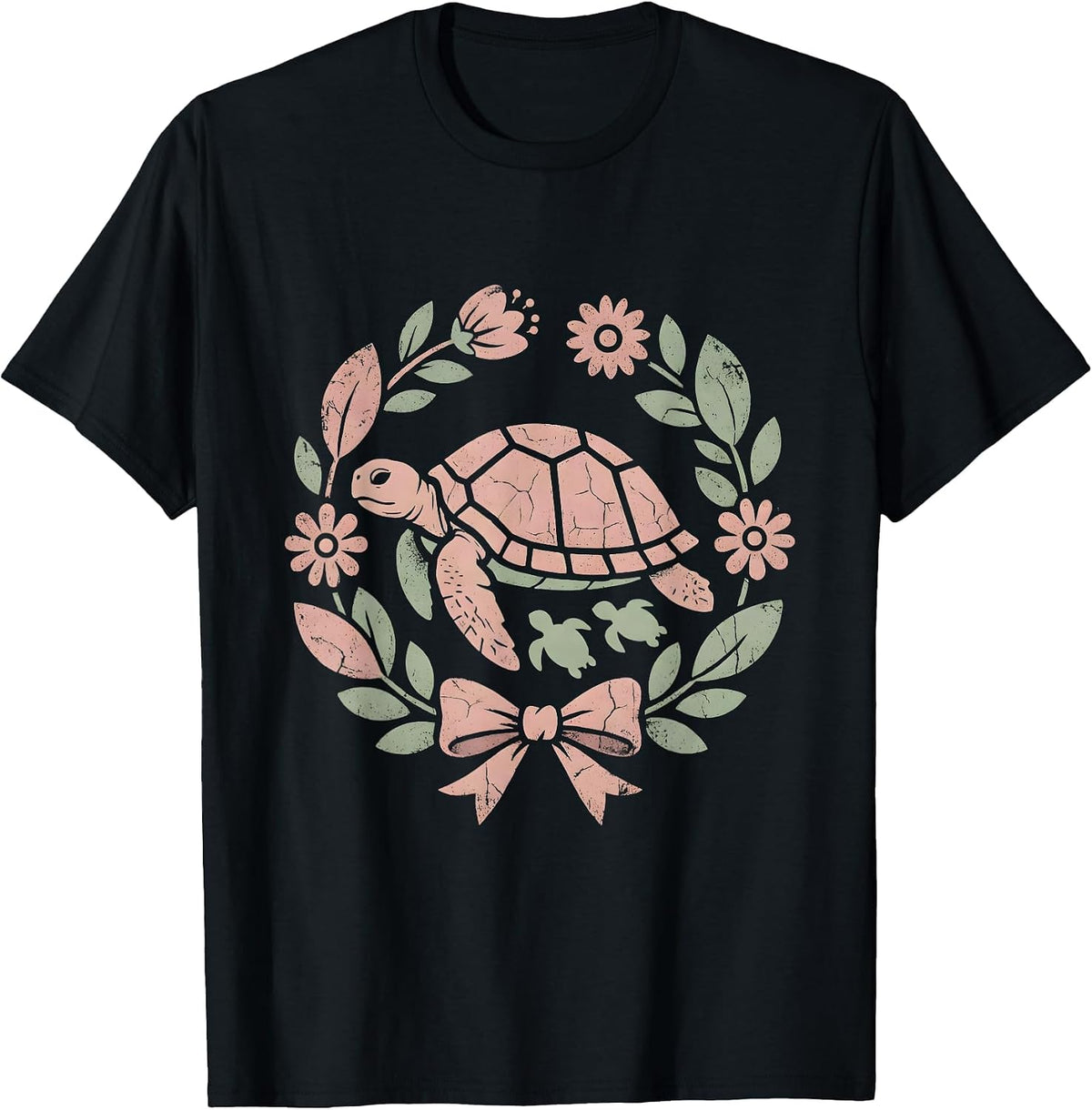 Men's Mother Turtle and Hatchlings Ocean Journey Design T-Shirt - Black