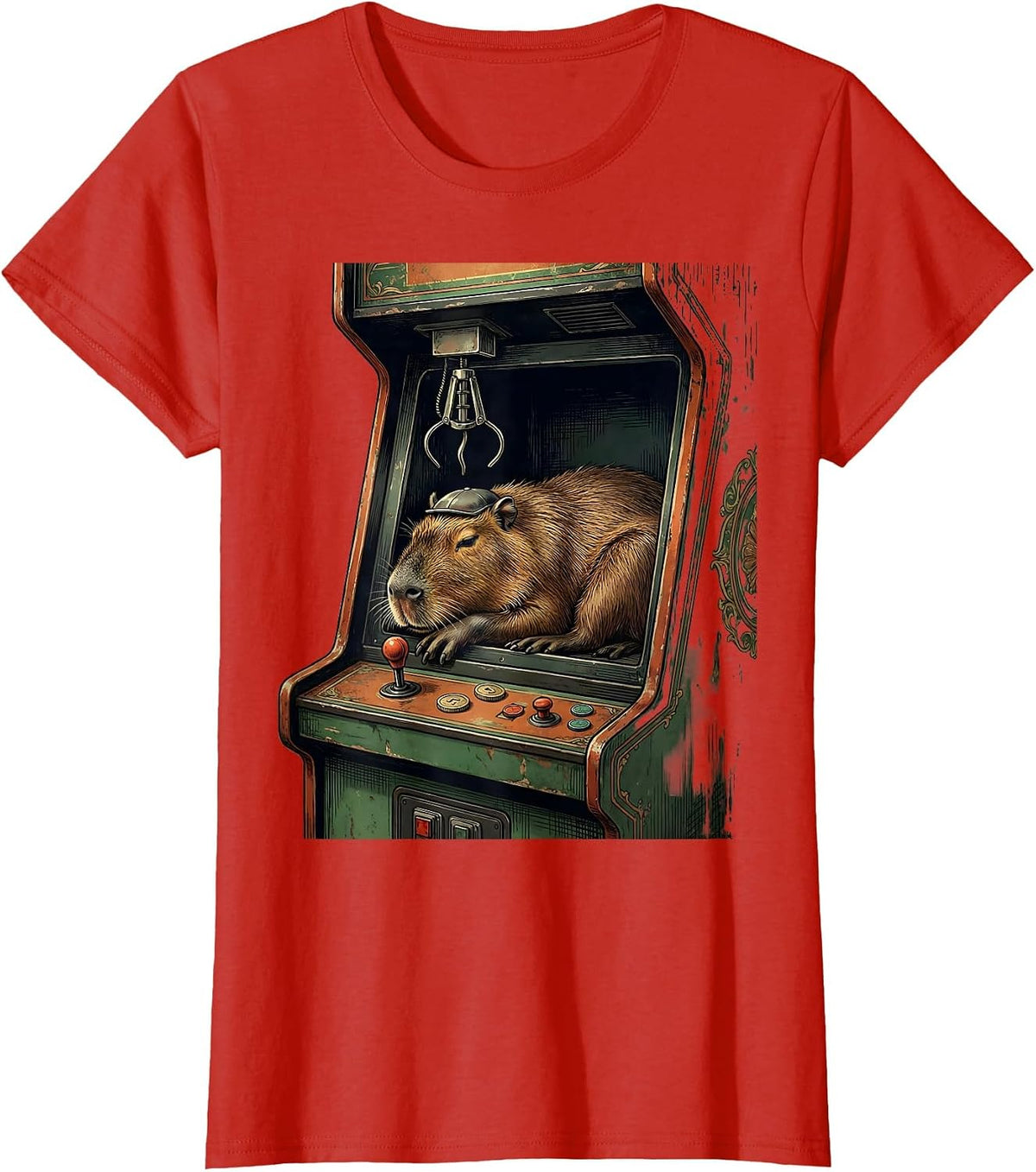 Women's Capybara Vintage Arcade Gamer Humor T-Shirt - Red