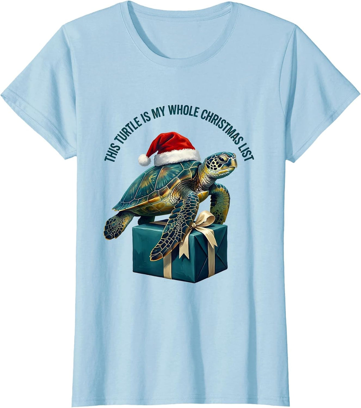 Women's This Turtle Is My Whole Christmas List Cute Sea Turtle Santa T-Shirt - Baby Blue