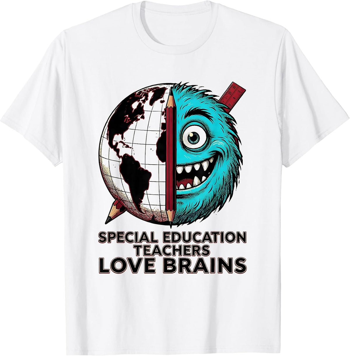 Men's Special Education Teachers Love Brains Wood Type Halloween T-Shirt - White