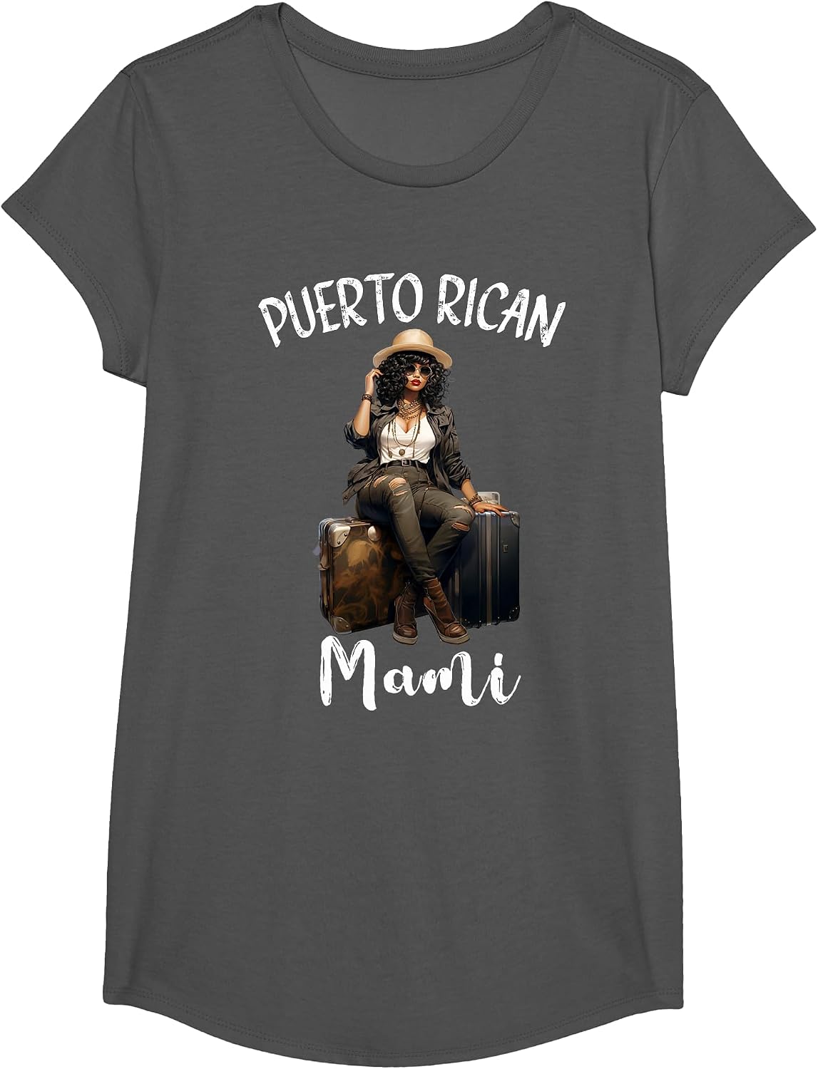 Afro Puerto Rican Mami Mom DNA Roots Family Heritage T-Shirt - Girls Asphalt Grey