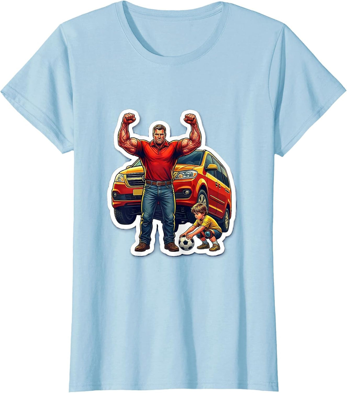 Women's Super Dad Minivan Lift Soccer Hero Graphic T-Shirt - Baby Blue