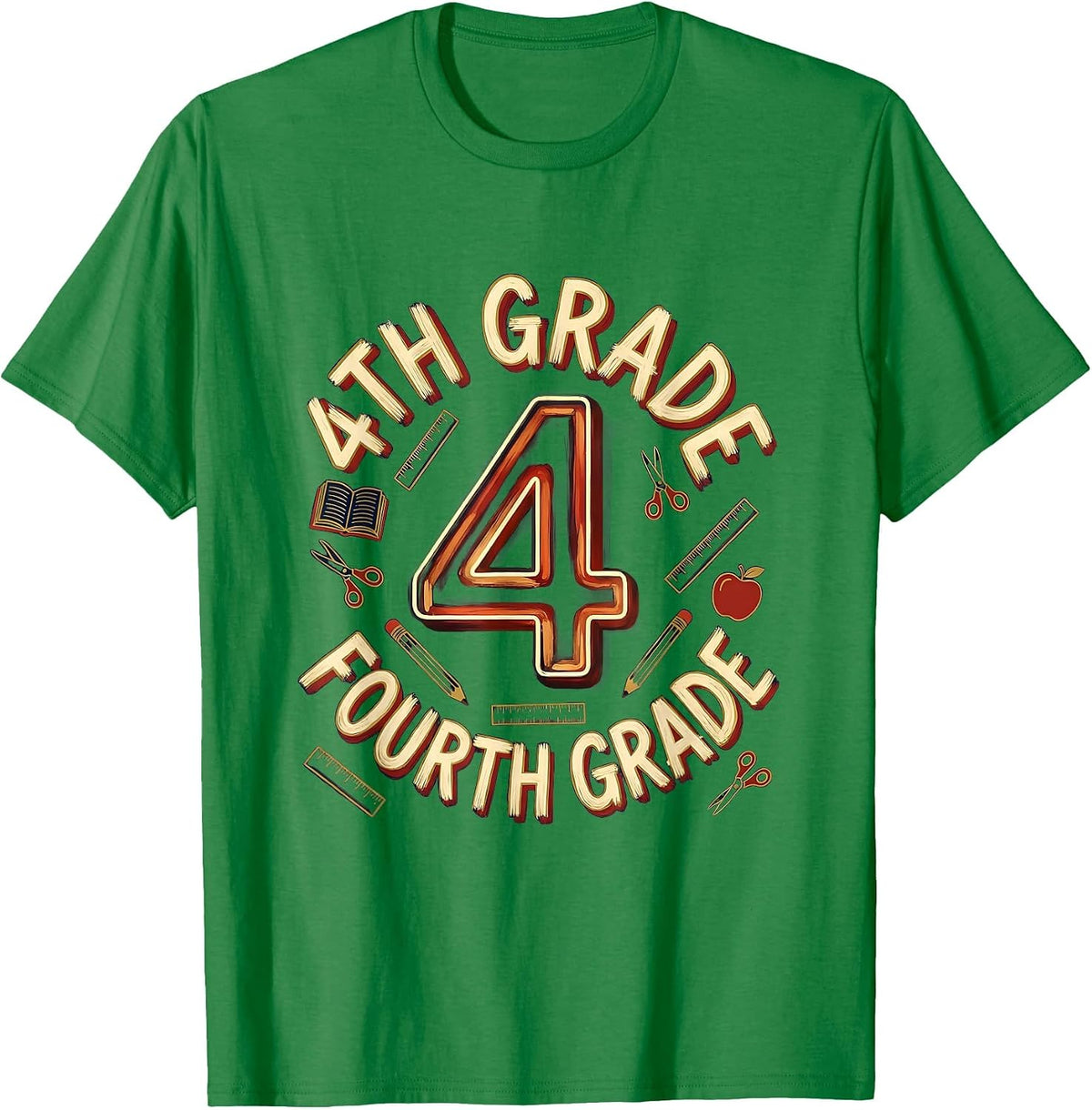 Men's 4TH GRADE Fourth Grade Typography Team Back To School T-Shirt - Kelly Green