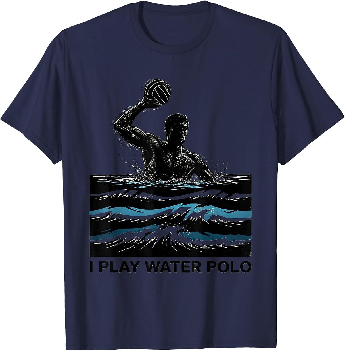 I Play Water Polo Scratchboard Water Polo Player Sport Fan T-Shirt - Navy Blue