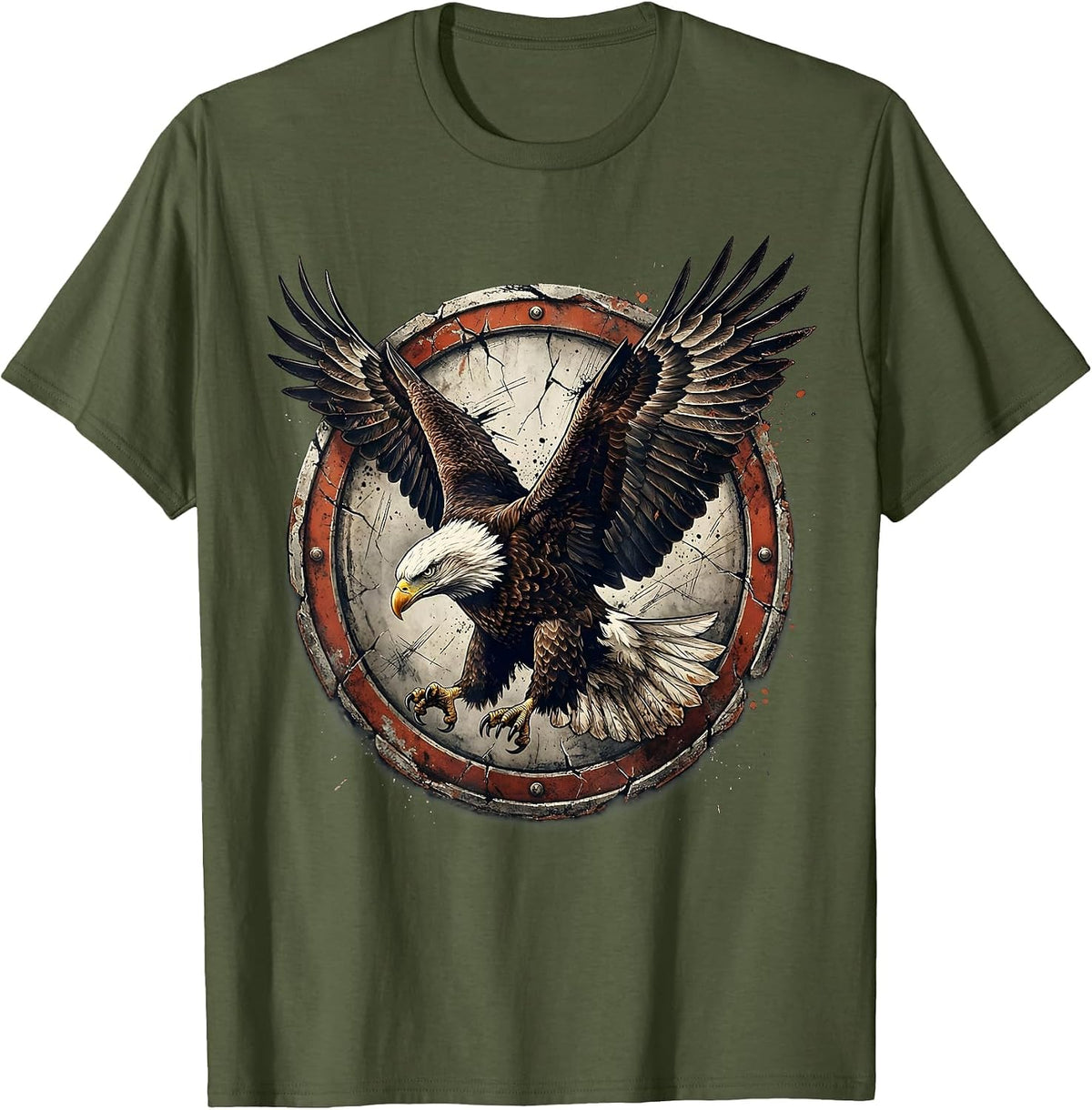 Patriotic Eagle Diving Wings Spread Illustration T-Shirt - Olive Green