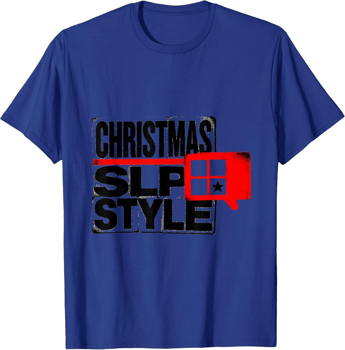 Men's Christmas SLP Style Wood Type Letterpress Speech Therapist T-Shirt - Royal Blue