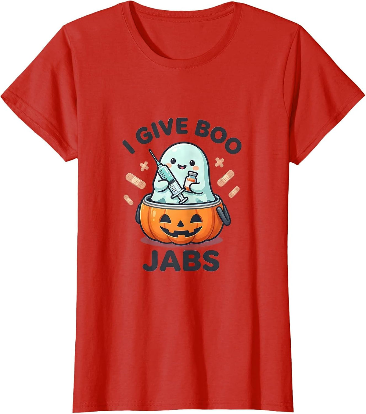 I Give Boo Jabs Funny Nurse Ghost Halloween Flu Shot T-Shirt - Red